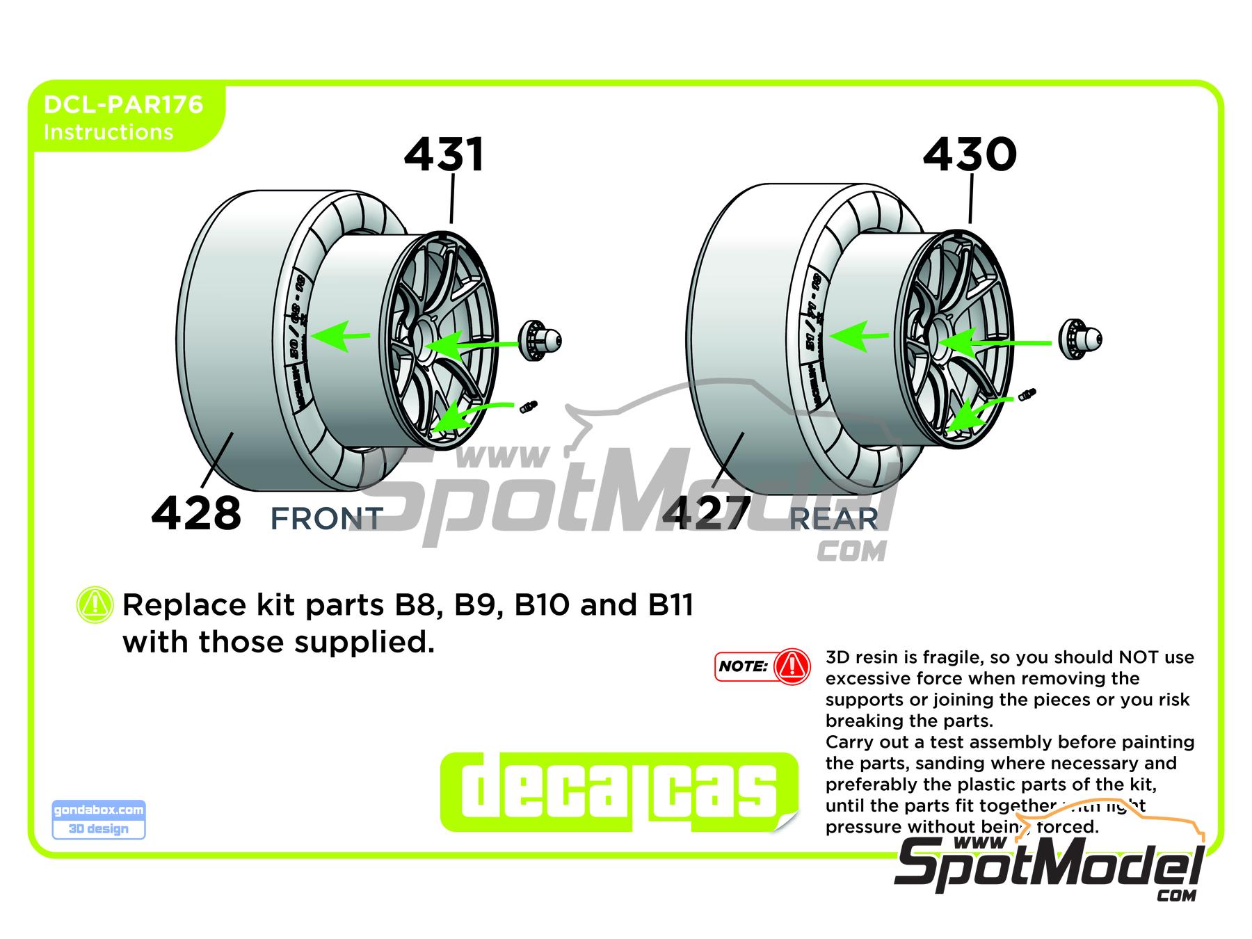 Image 6: Llantas BBS con neum&aacute;ticos para BMW M4 GT3 | Set de llantas y neum&aacute;ticos en escala&nbsp;1/24 fabricado por Decalcas (ref.&nbsp;DCL-PAR176)