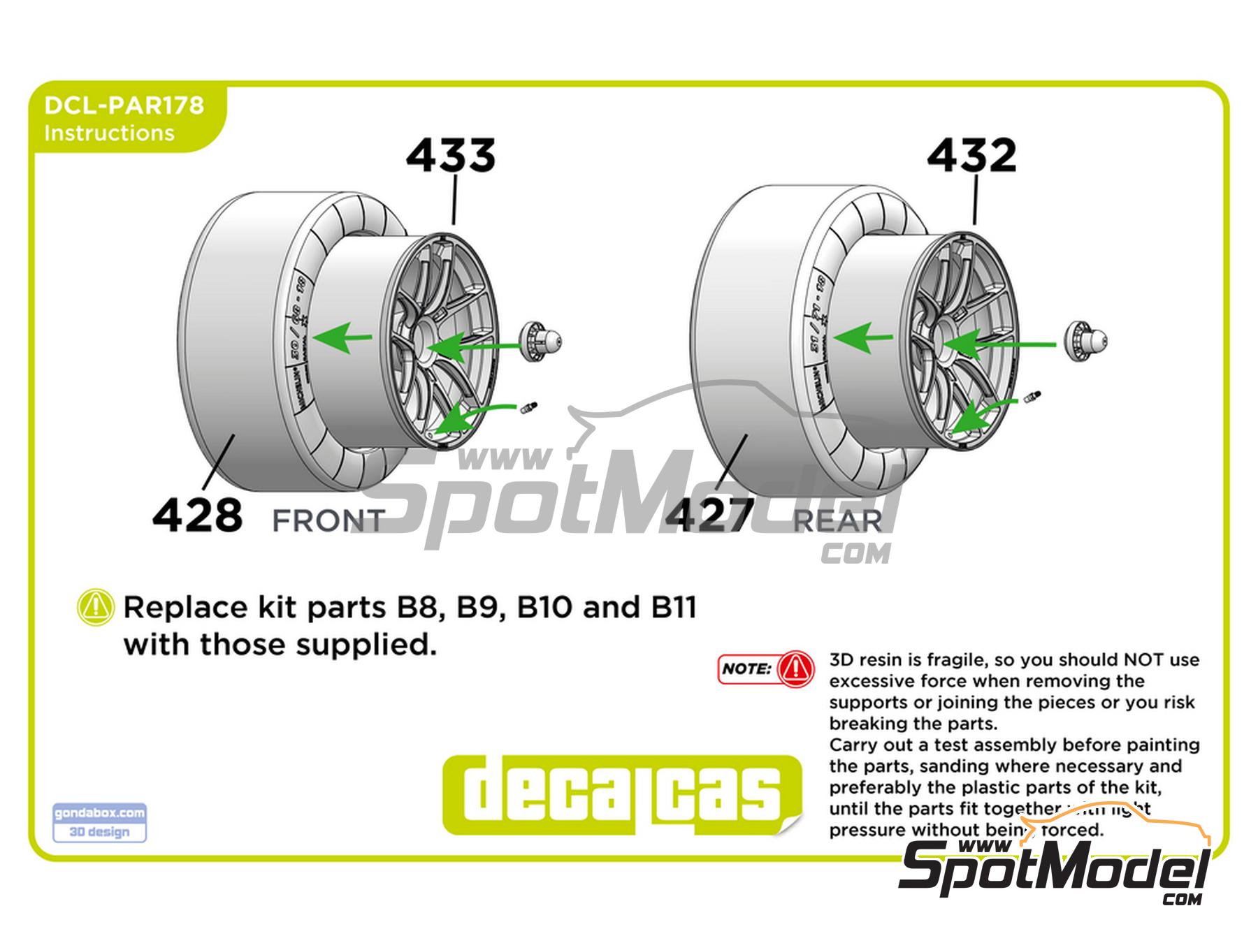 Image 6: Llantas Rimstock con neumáticos para BMW M4 GT3 | Set de llantas y neumáticos en escala 1/24 fabricado por Decalcas (ref. DCL-PAR178)