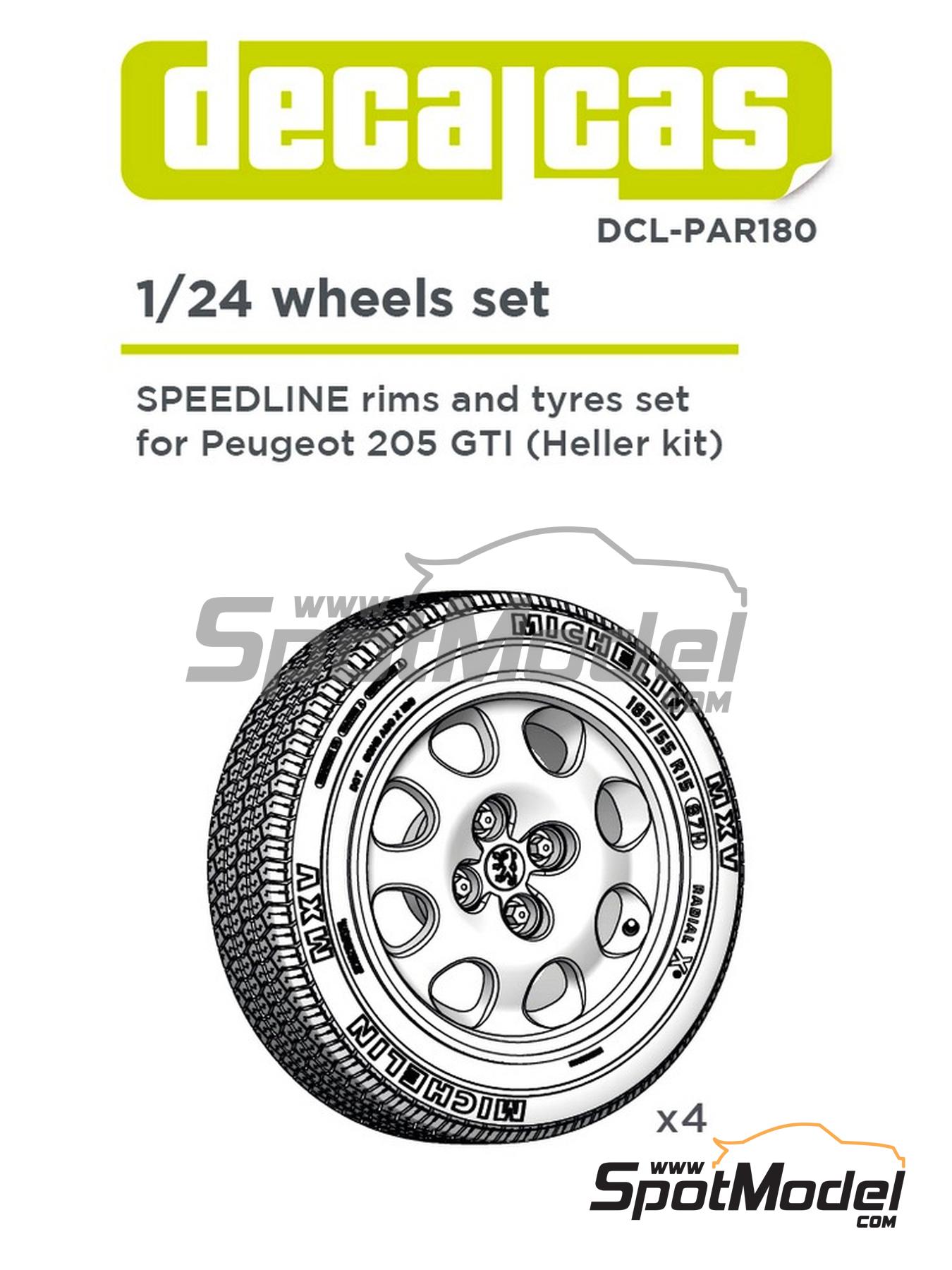 Speedline 15 inches rims and Michelin MXV tyres for Peugeot 205 GTI | Rims and tyres set in 1/24 scale manufactured by Decalcas (ref. DCL-PAR180) image