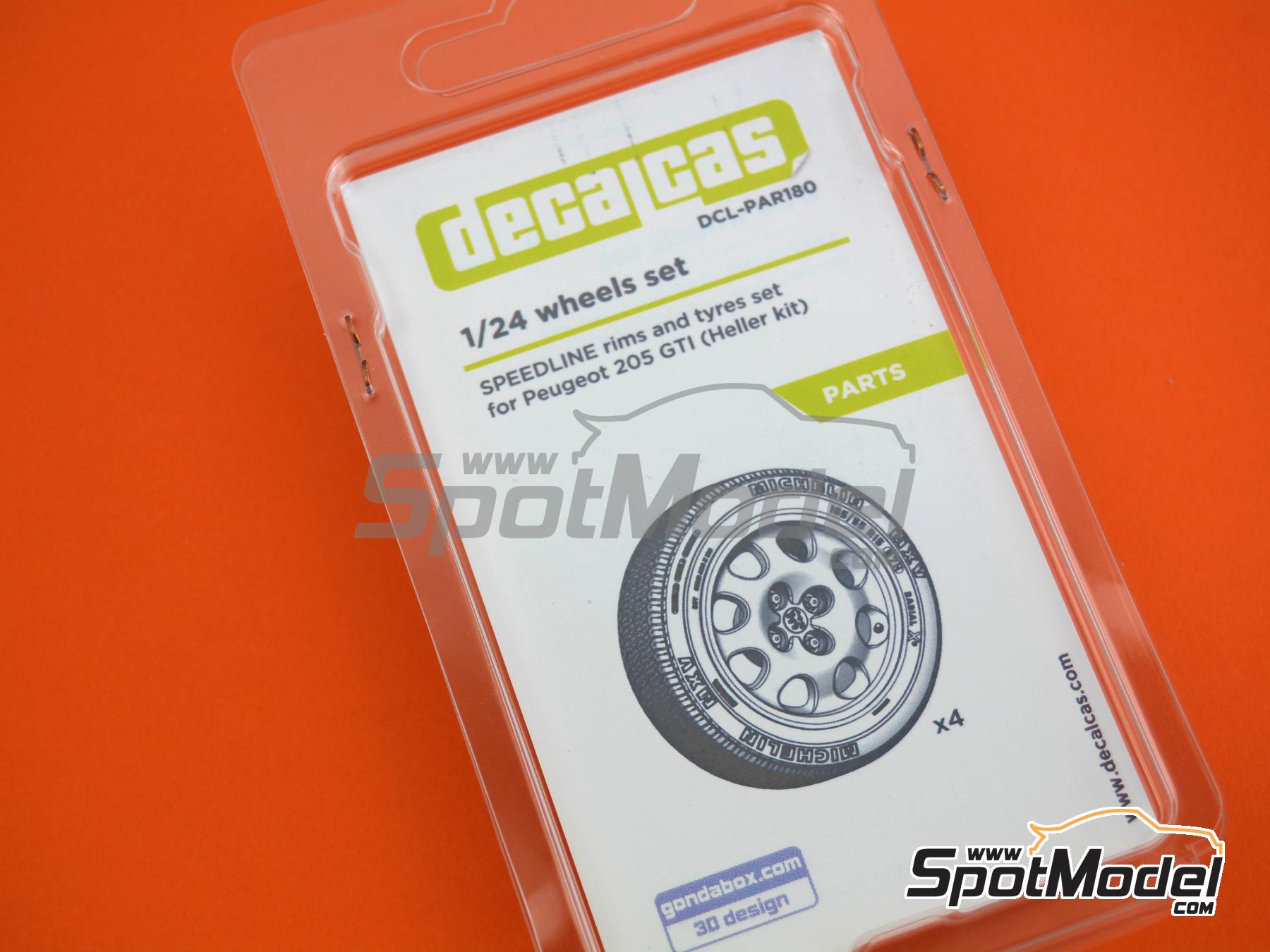 Image 9: Speedline de 15 pulgadas con neum&aacute;ticos Michelin MXV para Peugeot 205 GTI | Set de llantas y neum&aacute;ticos en escala&nbsp;1/24 fabricado por Decalcas (ref.&nbsp;DCL-PAR180)