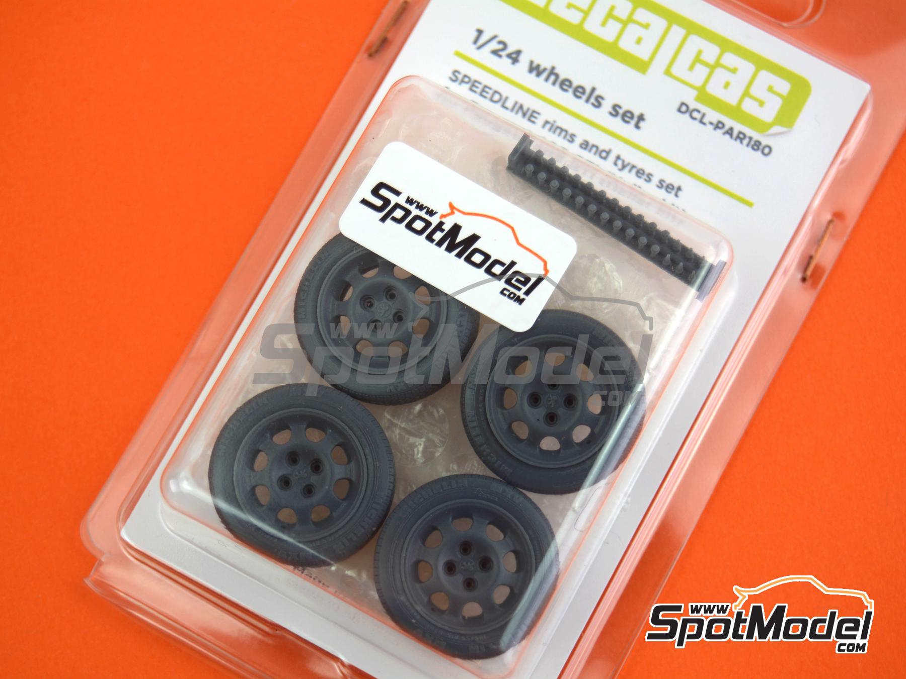 Image 10: Speedline de 15 pulgadas con neum&aacute;ticos Michelin MXV para Peugeot 205 GTI | Set de llantas y neum&aacute;ticos en escala&nbsp;1/24 fabricado por Decalcas (ref.&nbsp;DCL-PAR180)