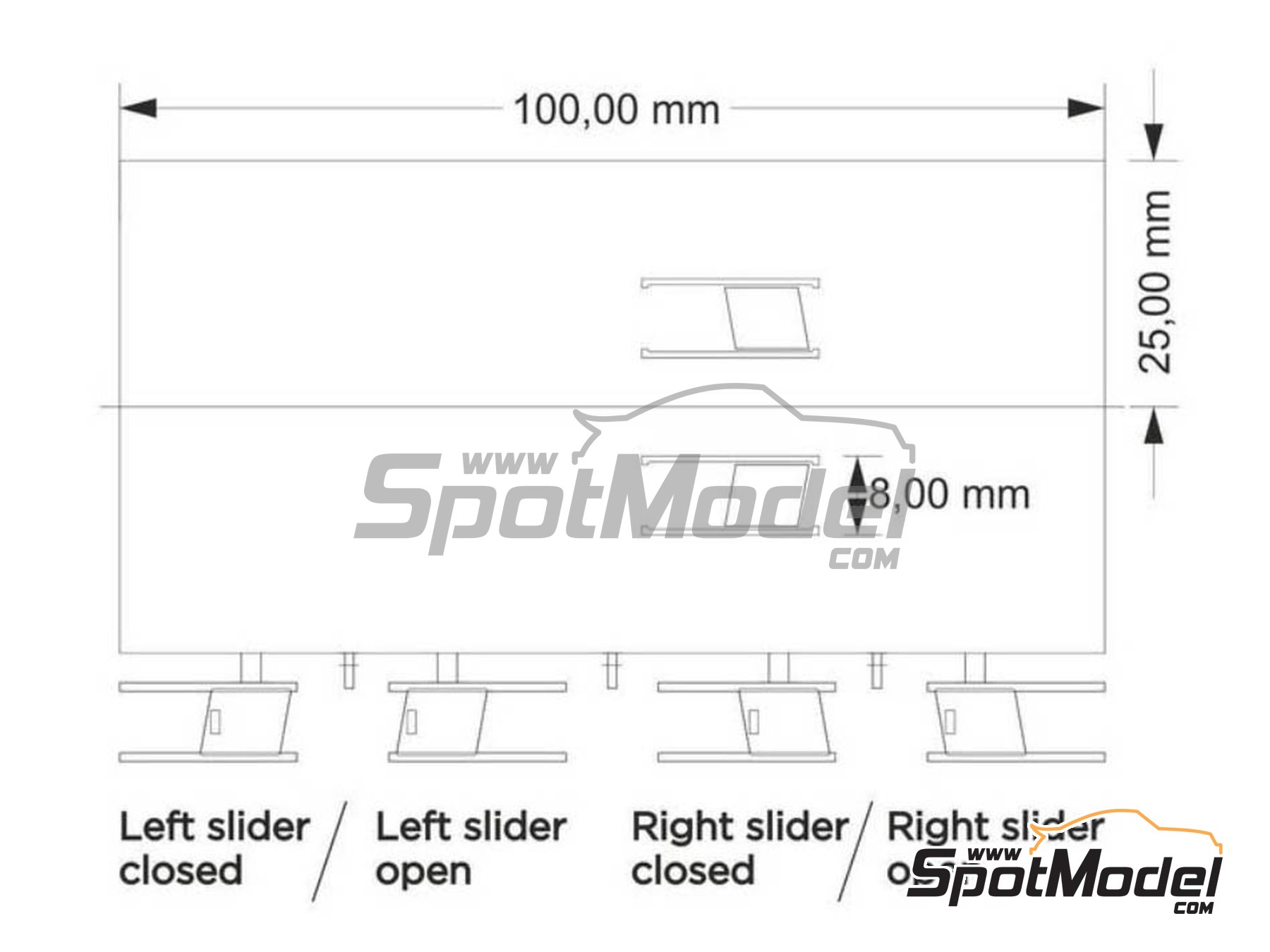 Image 2: Guillotine windows for modern GTS and rally cars - Type 01 | Window in 1/24 scale manufactured by Decalcas (ref.&nbsp;DCL-VAC013)