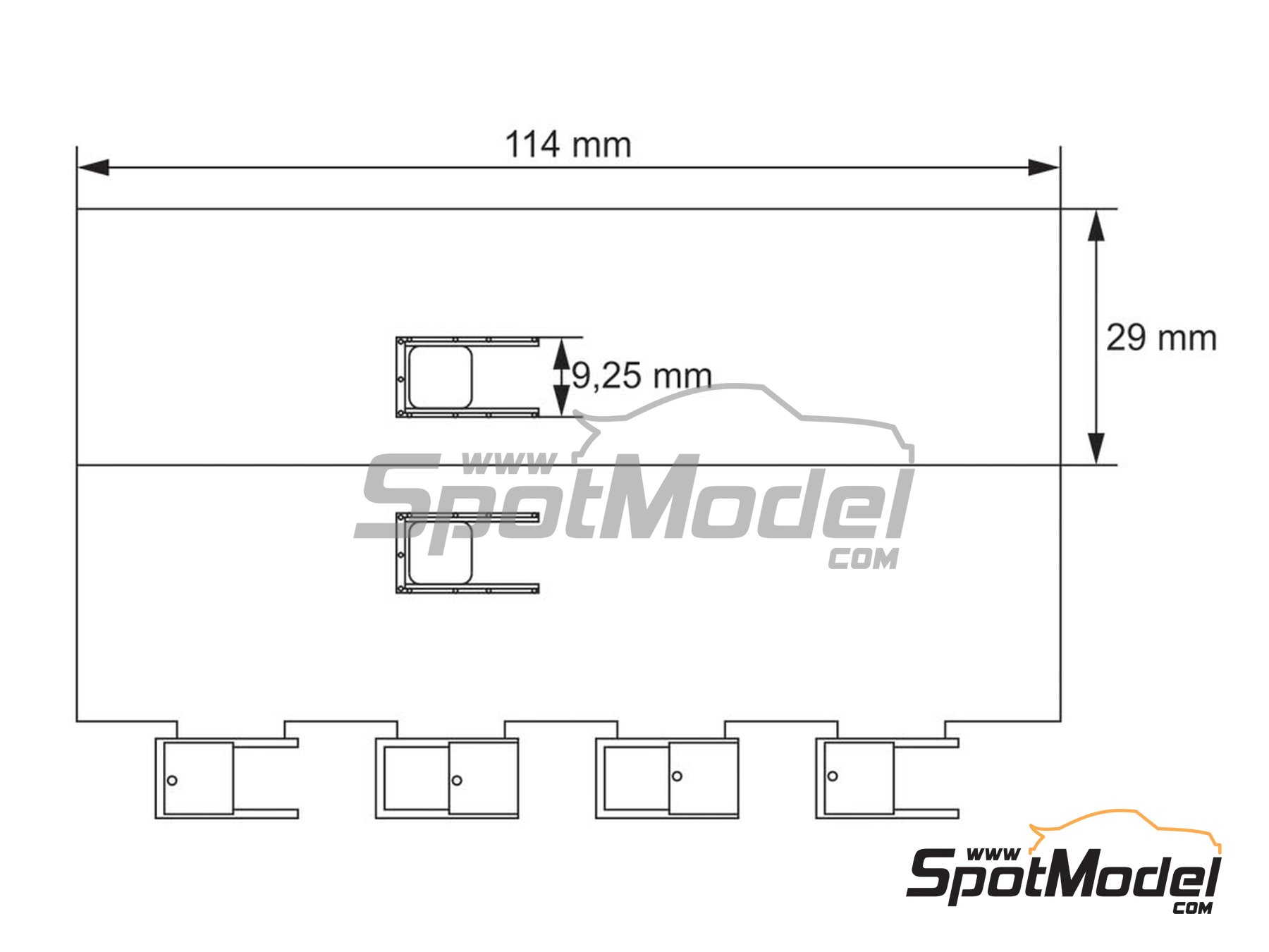 Image 2: Guillotine windows for modern GTS and rally cars - Type 02 | Window in 1/24 scale manufactured by Decalcas (ref.&nbsp;DCL-VAC015)