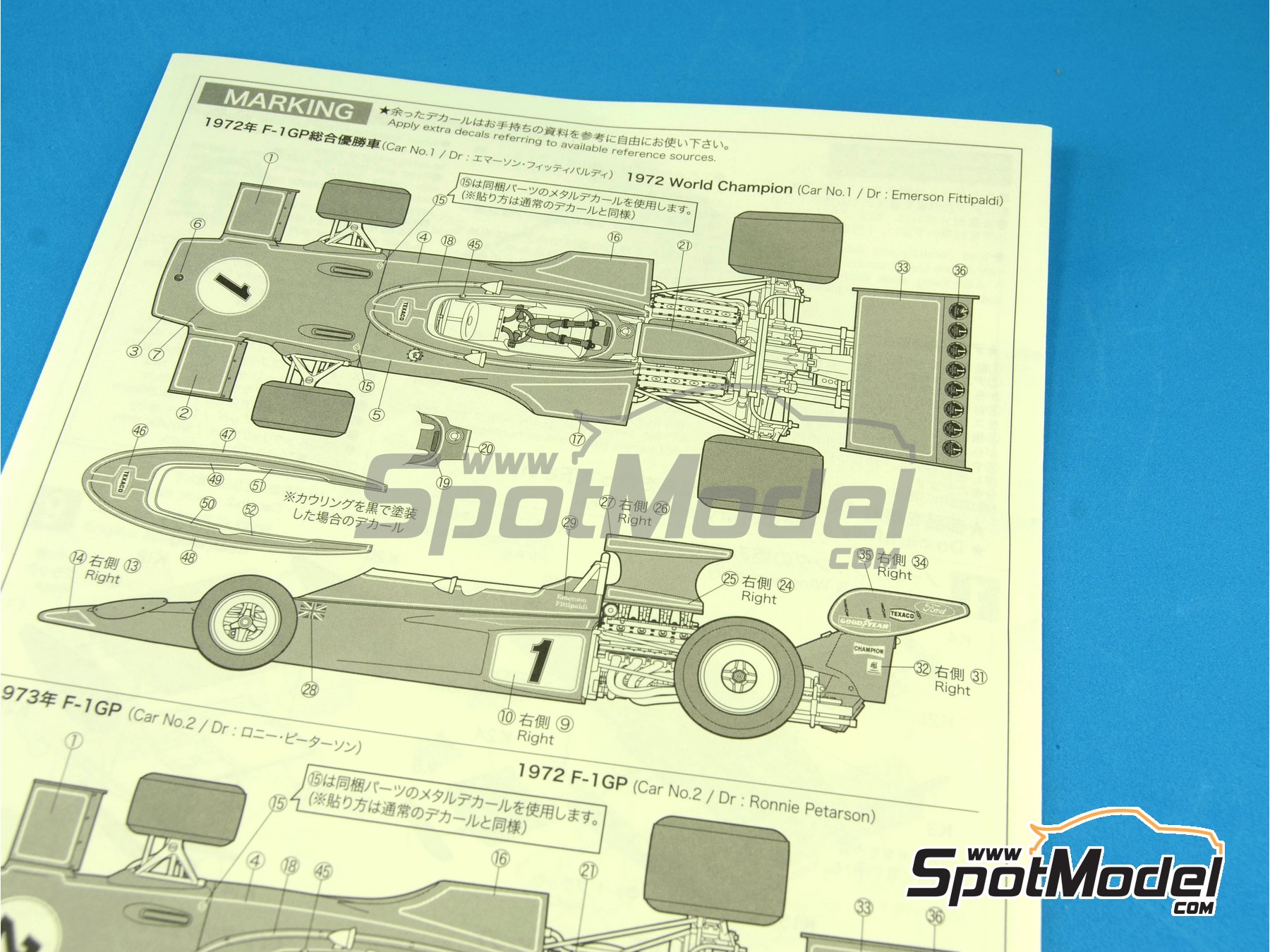 Lotus Ford Type 72E Lotus Team sponsored by John Player Special - FIA  Formula 1 World Championship 1972 and 1973. Car scale model kit in 1/20  scale ma