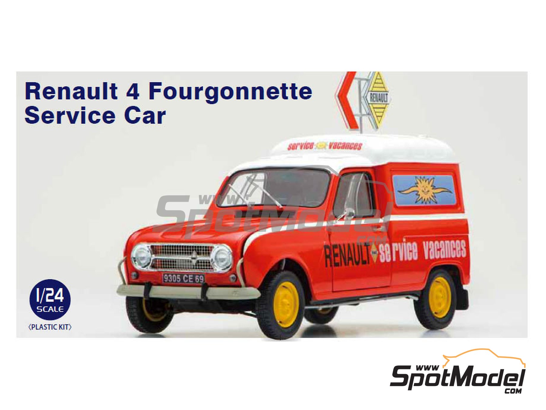 Renault 4 Fourgonnette. Car scale model kit in 1/24 scale manufactured by  Ebbro (ref. EBR25012, also 4526175250126 and 25012)