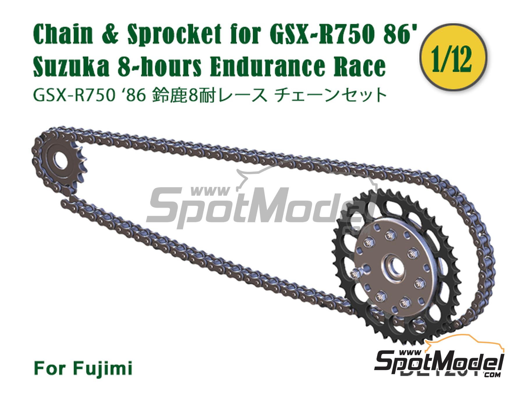 Image 1: Yoshimura Suzuki GSX-R750 - 8 Hours Suzuka Endurance Race 1986 | Chain set in 1/12 scale manufactured by Fat Frog Models (ref.&nbsp;DE12019)