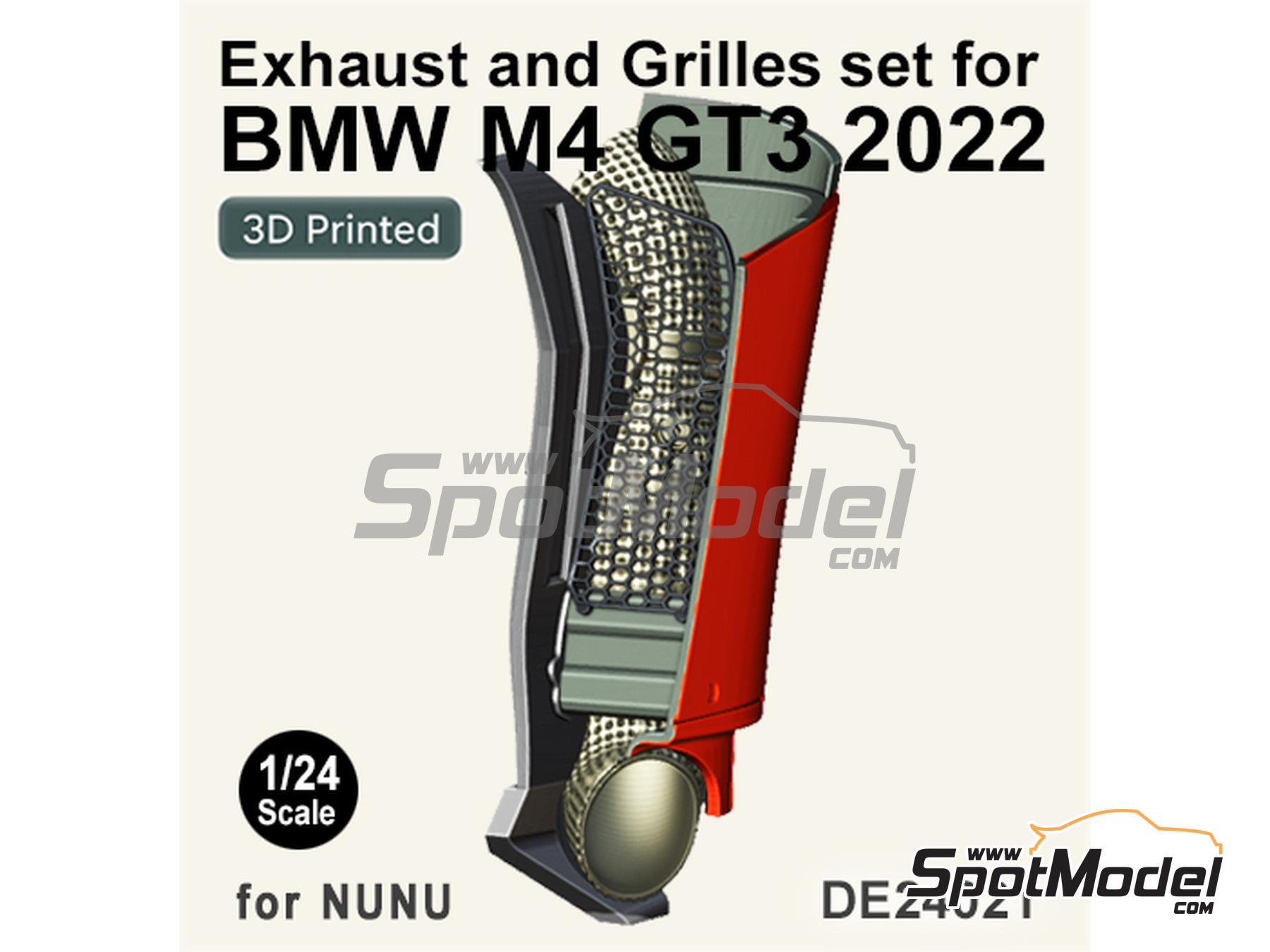 Image 1: BMW M4 GT3 exhaust assembly with grille | Detail in 1/24 scale manufactured by Fat Frog Models (ref.&nbsp;DE24021)