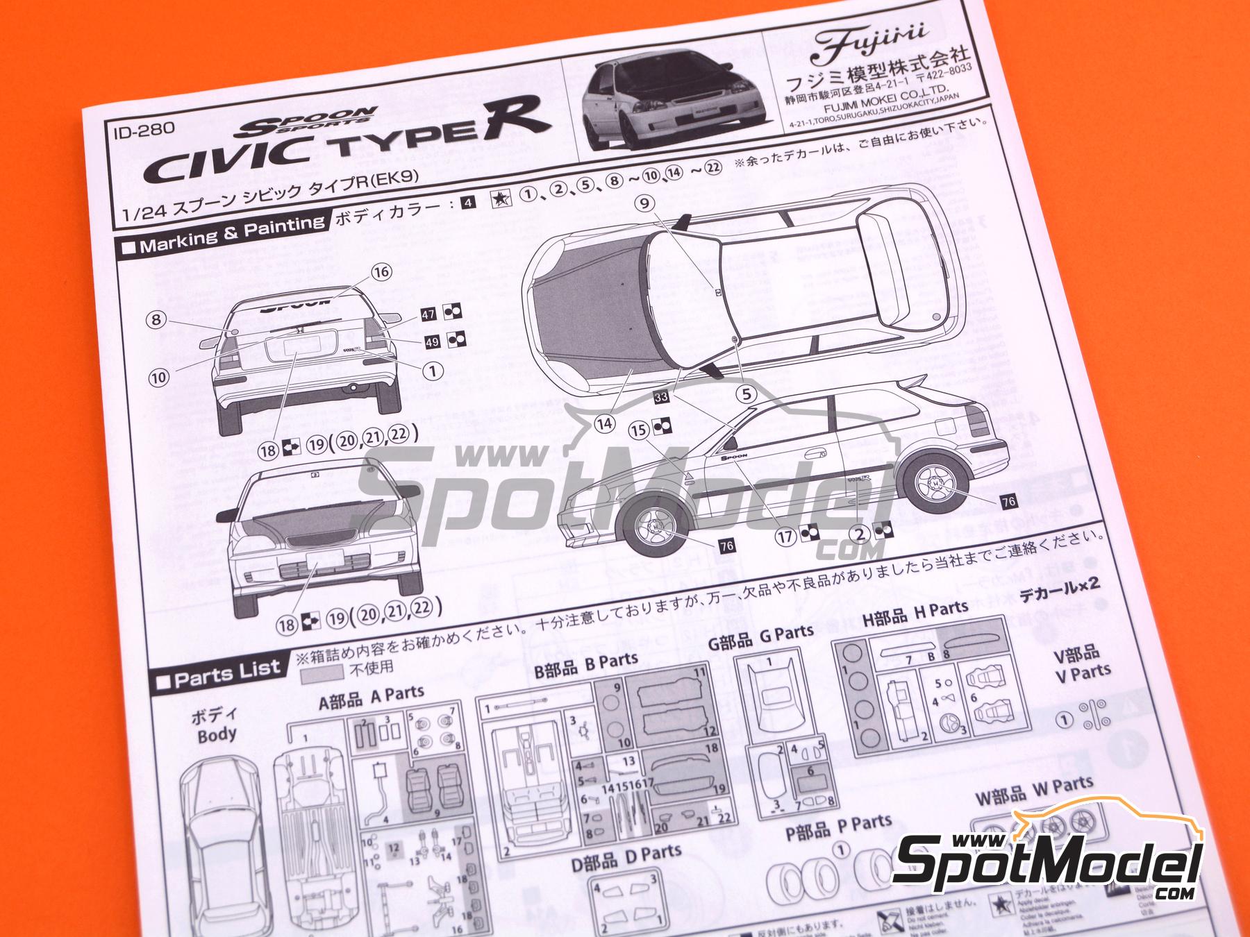 Image 13: Honda Civic Type R (EK9) Spoon | Maqueta de coche en escala&nbsp;1/24 fabricado por Fujimi (ref.&nbsp;FJ04635, tambien 4968728046358, 04635 y ID-280)