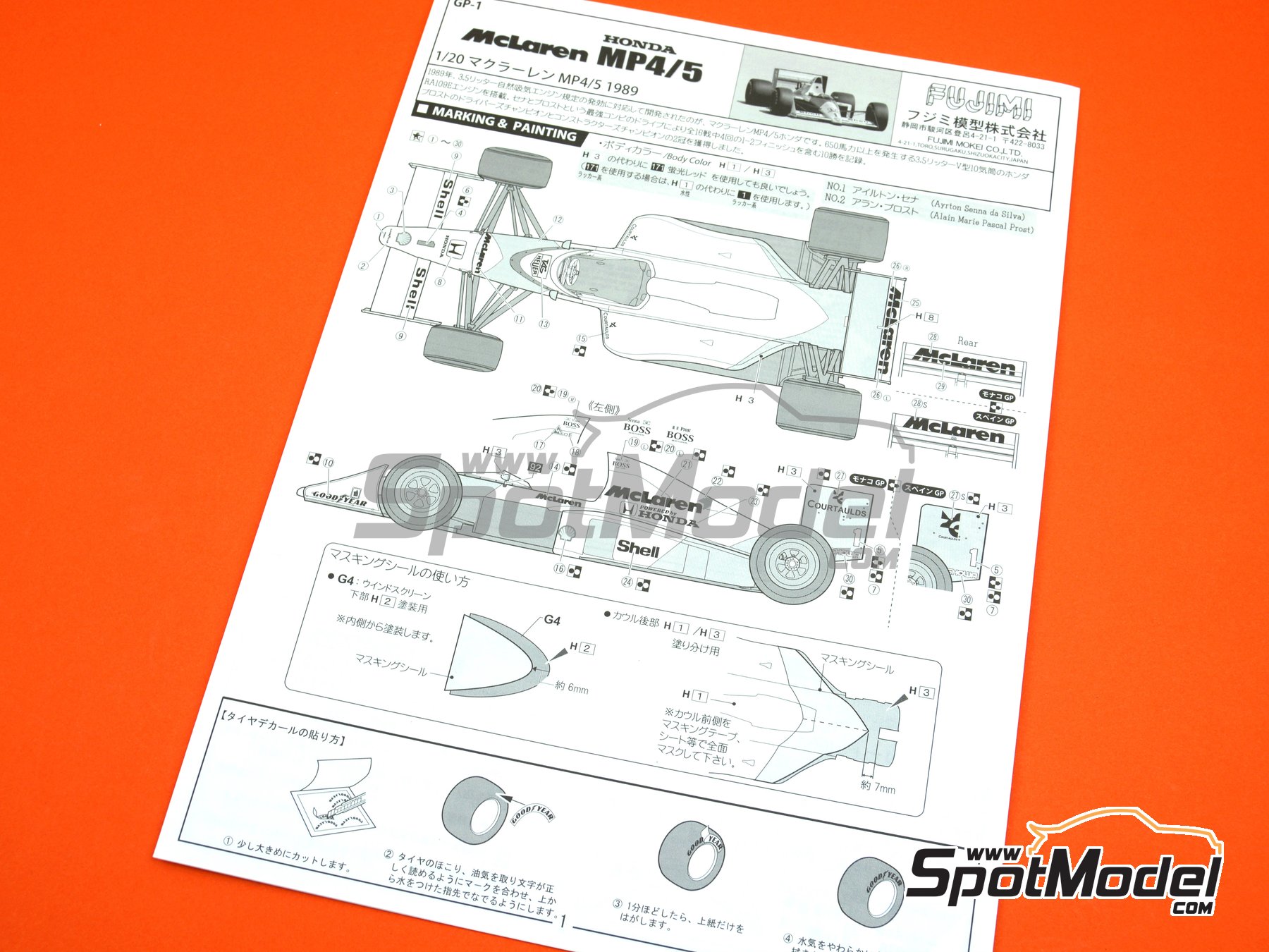 Image 12: McLaren Honda MP4/5 Equipo McLaren Racing Limited patrocinado por Marlboro Shell - Gran Premio de Fórmula 1 de España 1989 | Maqueta de coche en escala 1/20 fabricado por Fujimi (ref. FJ091938, tambien 4968728091938, 091938, 09193 y GP-1)
