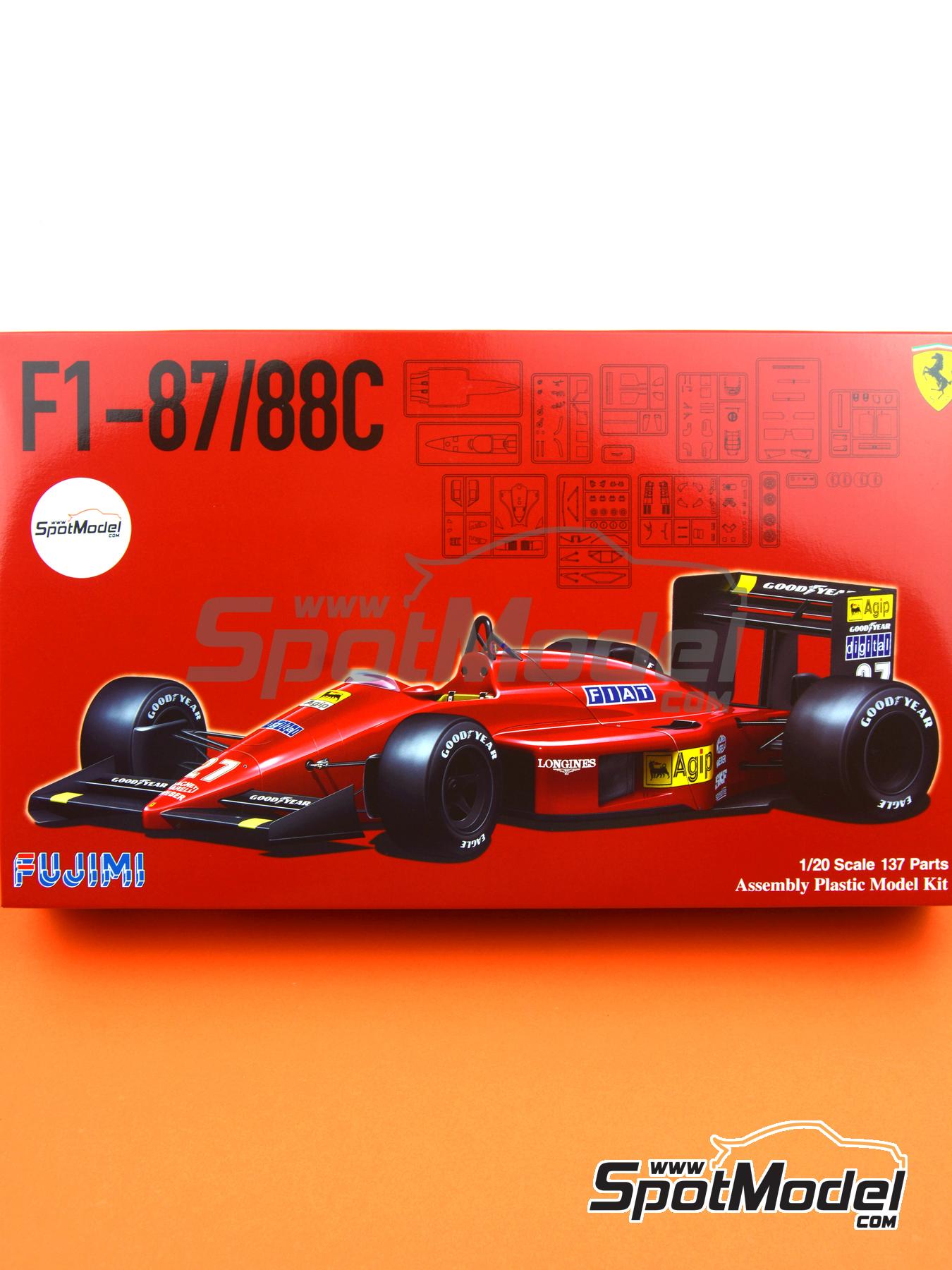 Fujimi 091983: Maqueta de coche escala 1/20 - Ferrari F1 87/88C Equipo  Scuderia Ferrari patrocinado por Fiat Nº 27, 28 - Michele Alboreto (IT),  Gerhard Berger (AT) - Campeonato del Mundo FIA de Formula 1 1988 (ref.  FJ091983)