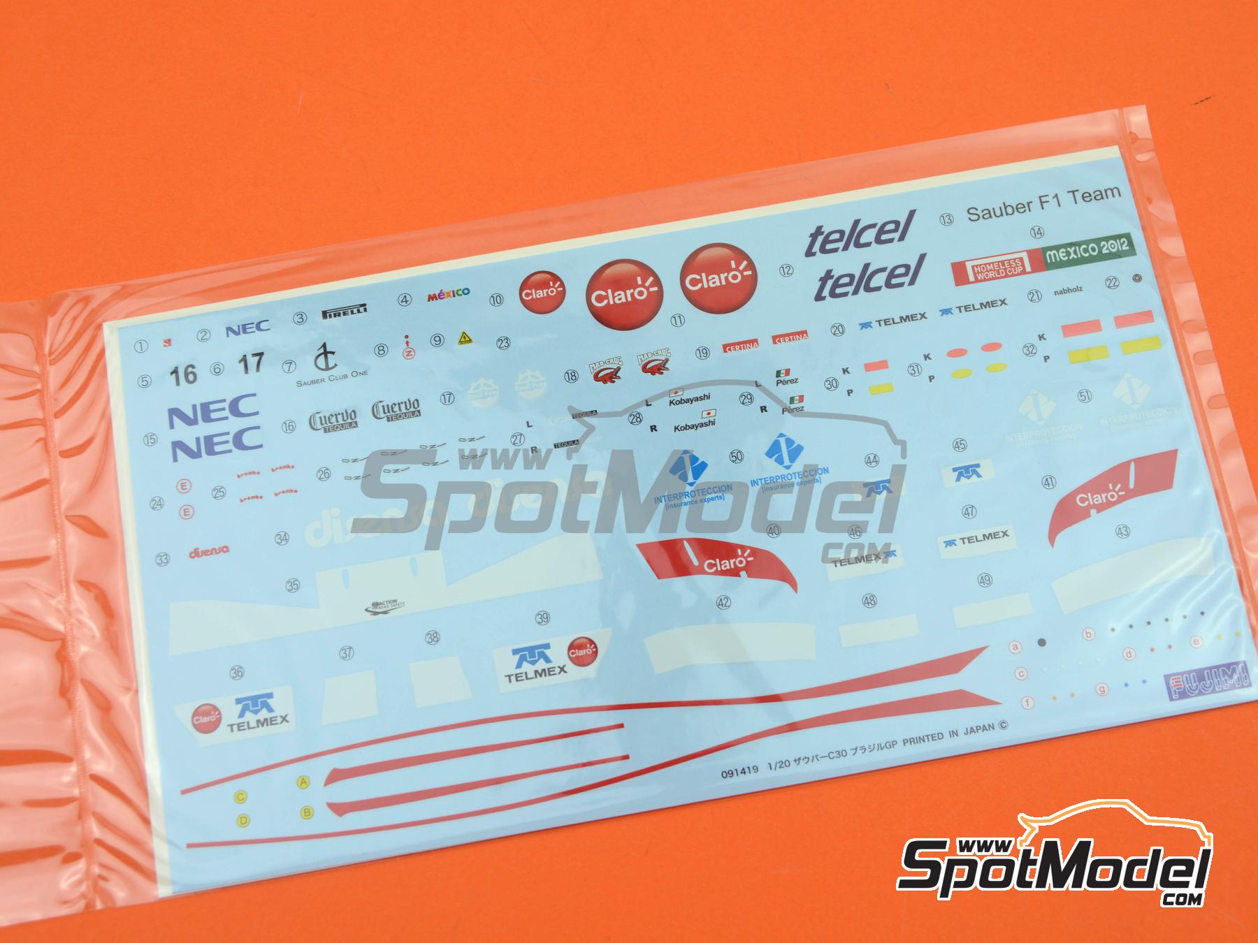 Image 11: Sauber C30 Sauber F1 Team sponsored by NEC Disensa - Brazilian Formula 1 Grand Prix, Japanese Formula 1 Grand Prix, Monaco Formula 1 Grand Prix 2011 | Car scale model kit in 1/20 scale manufactured by Fujimi (ref. FJ09208, also 4968728092089 and 09208)