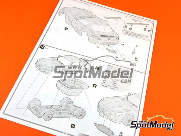 Image 15: Mercedes Benz SLS AMG | Car scale model kit in 1/24 scale manufactured by Fujimi (ref. FJ123929, also 4968728123929, 123929, RS-86 and FUJ-12392)
