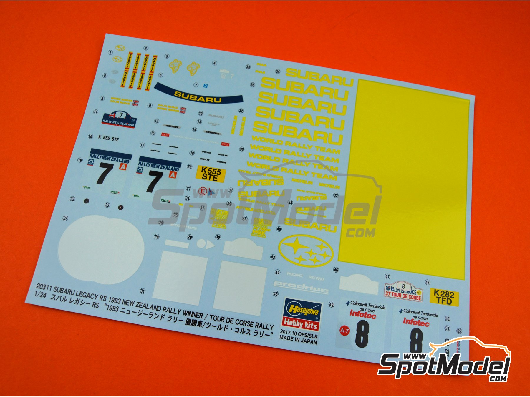 Image 9: Subaru Legacy RS Subaru Rally Team - New Zealand rally, Tour de Corse 1993 | Model car kit in 1/24 scale manufactured by Hasegawa (ref.&nbsp;20311)