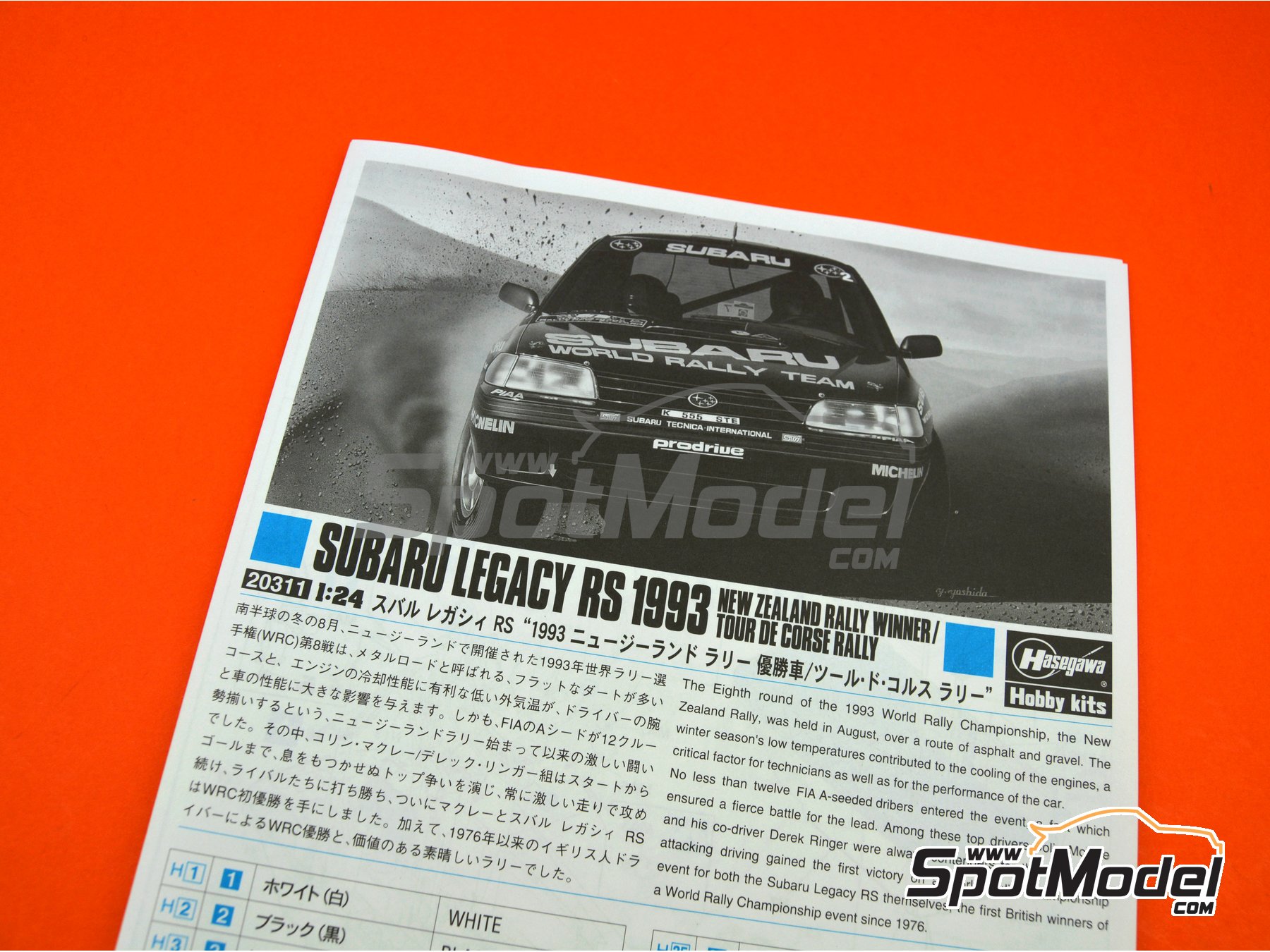 Image 10: Subaru Legacy RS Subaru Rally Team - New Zealand rally, Tour de Corse 1993 | Model car kit in 1/24 scale manufactured by Hasegawa (ref.&nbsp;20311)