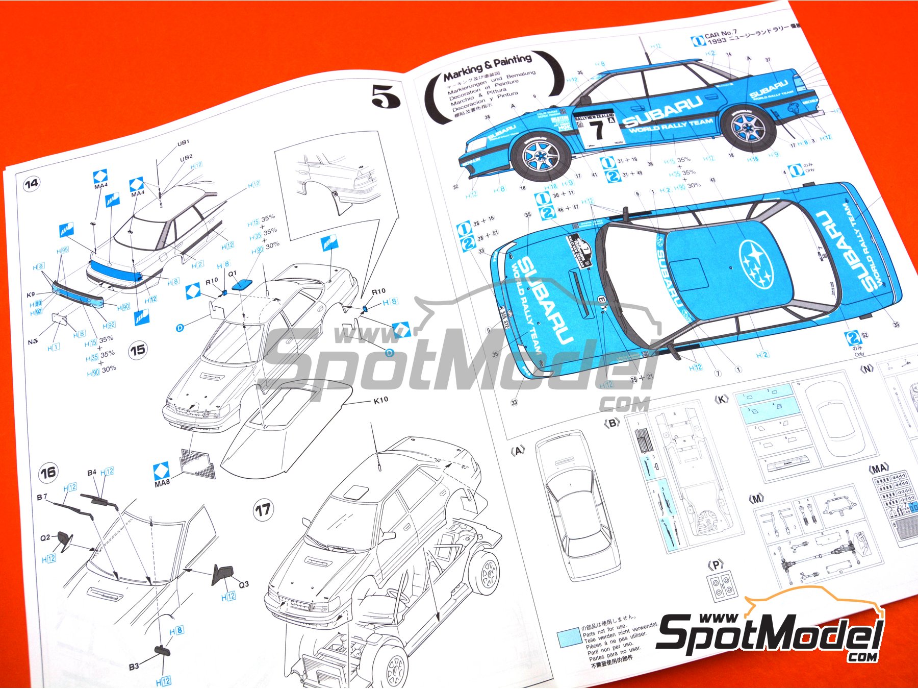 Image 12: Subaru Legacy RS Subaru Rally Team - New Zealand rally, Tour de Corse 1993 | Model car kit in 1/24 scale manufactured by Hasegawa (ref.&nbsp;20311)