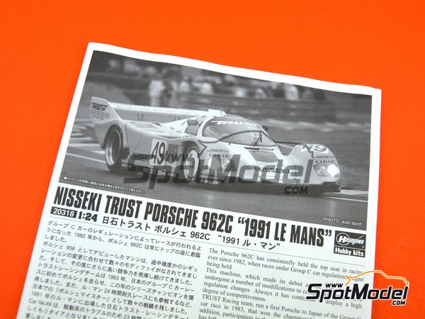 Image 7: Porsche 962C Nisseki Trust Racing Team - 24 Hours Le Mans 1991 | Model car kit in 1/24 scale manufactured by Hasegawa (ref.&nbsp;20318)