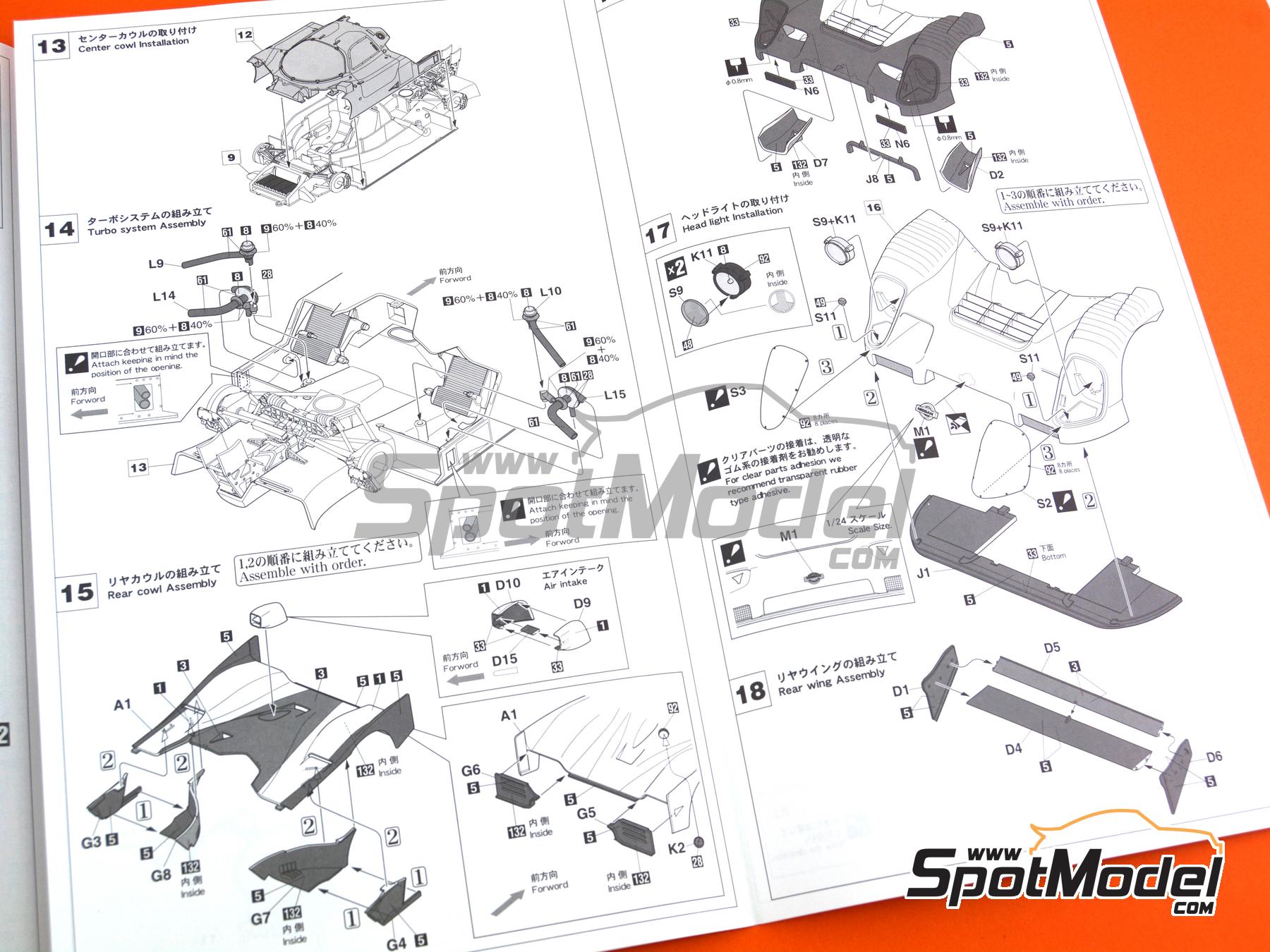 Image 13: Nissan R92CP Nismo Team sponsored by YHP, Hewlett Packard - Fuji 1000 Km 1992 | Car scale model kit in 1/24 scale manufactured by Hasegawa (ref. 20404, also 4967834204041)