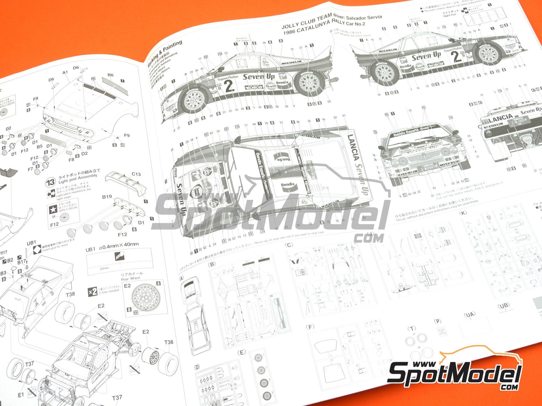 Image 10: Lancia 037 Rally Equipo Bendix Ibérica patrocinado por Seven Up - Rally Cataluña 1986 | Maqueta de coche en escala 1/24 fabricado por Hasegawa (ref. 20566, tambien 4967834205666)