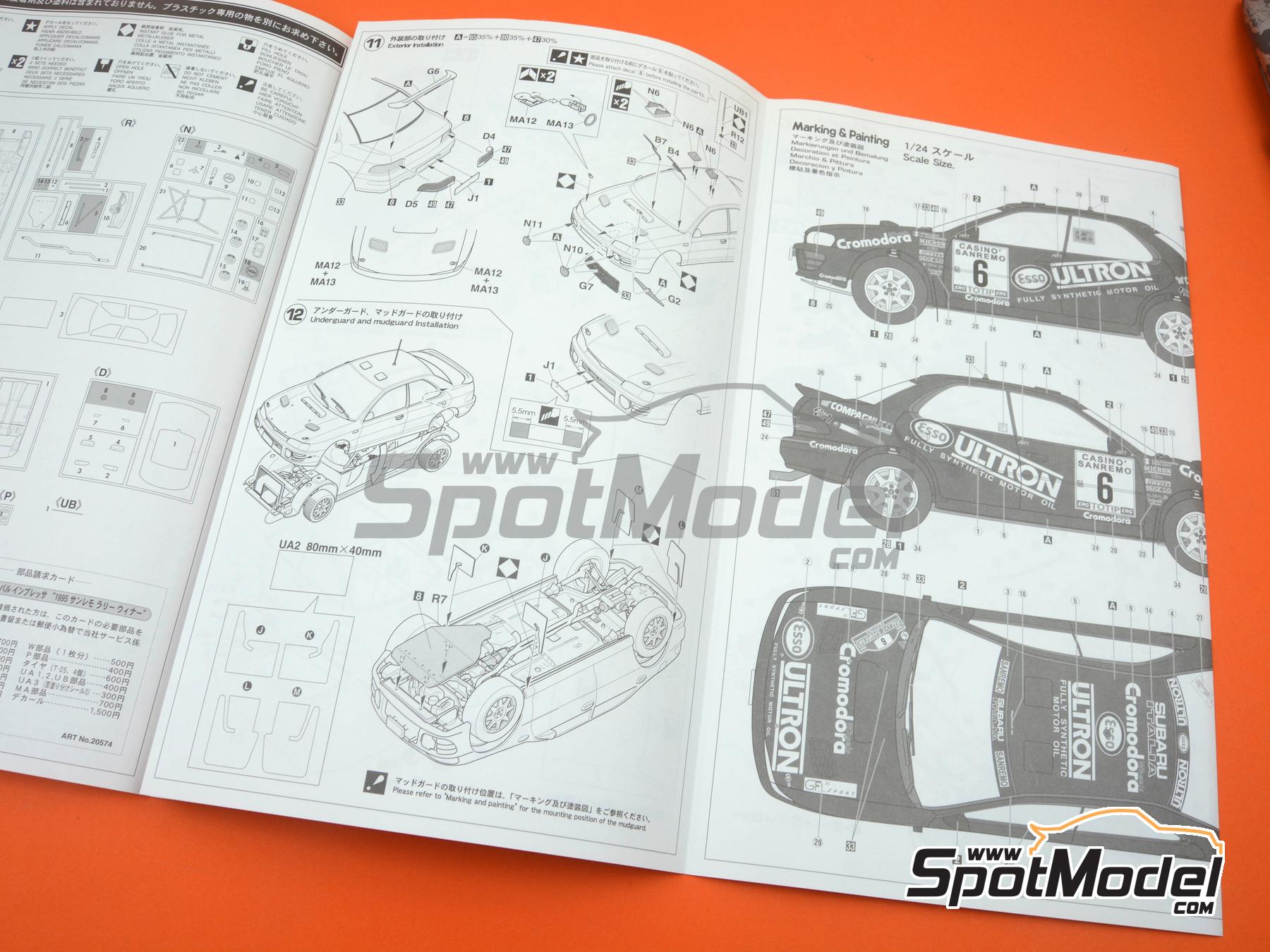 Image 13: Subaru Impreza WRX 555 Grupo A Equipo A.R.T. Engineering patrocinado por Esso Ultron - Rally de San Remo 1995 | Maqueta de coche en escala&nbsp;1/24 fabricado por Hasegawa (ref.&nbsp;20574, tambien 4967834205741)