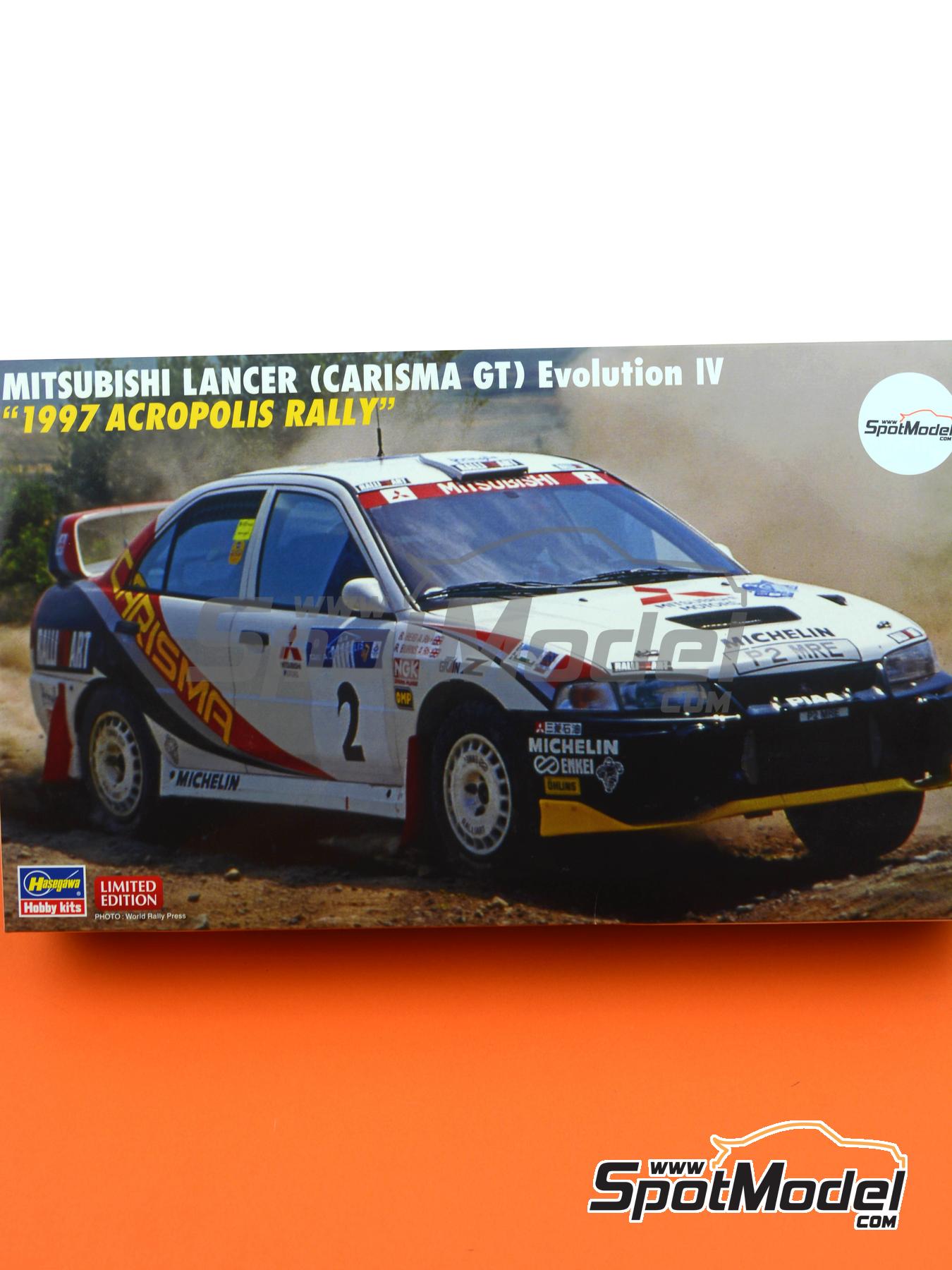 Mitsubishi Lancer (Carisma GT) Evolution IV RalliArt Team - Acropolis Rally  1997. Car scale model kit in 1/24 scale manufactured by Hasegawa (ref. 205