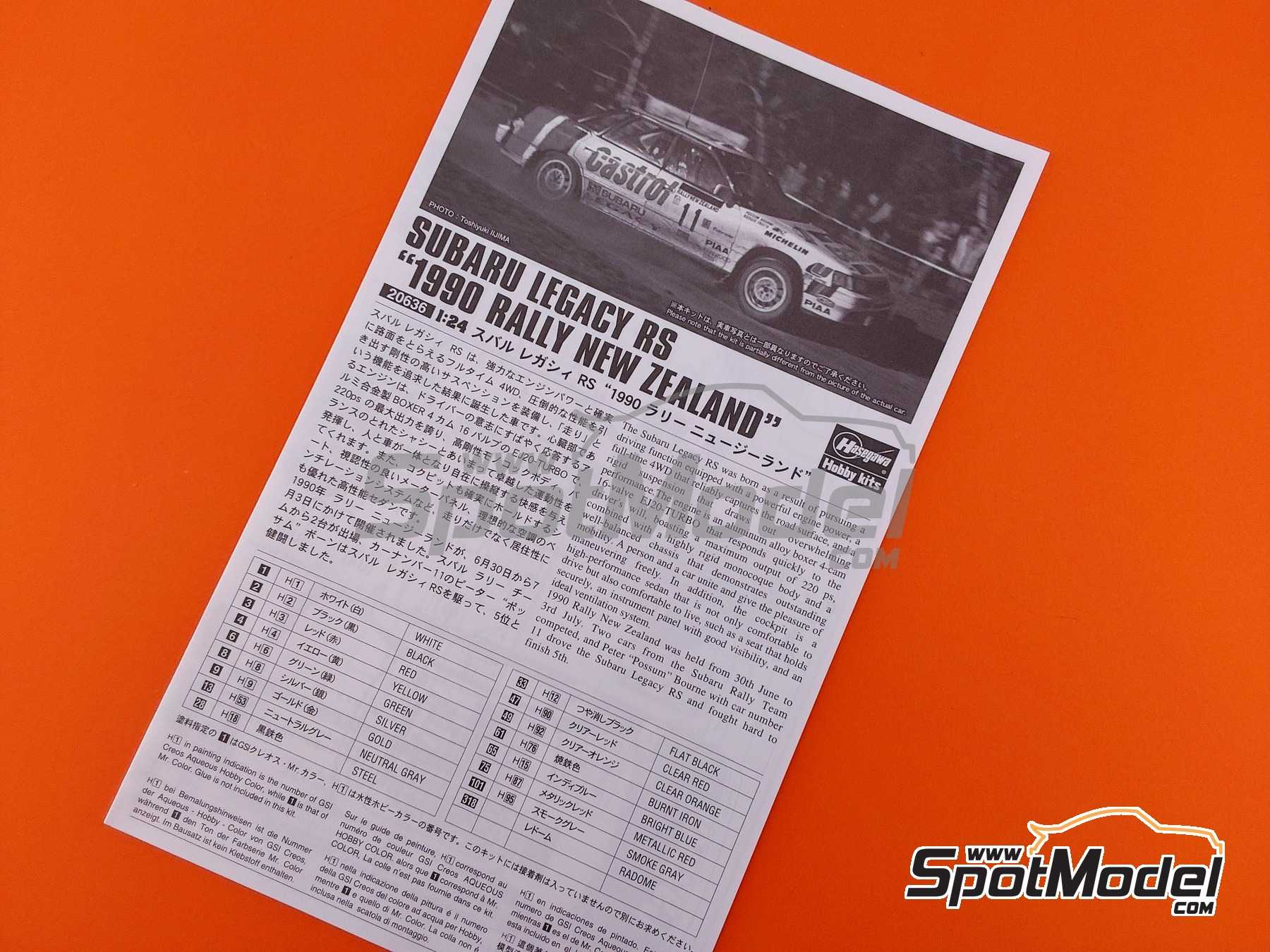 Image 3: Subaru Legacy RS Subaru Technica International Team sponsored by Castrol - New Zealand Rally 1990 | Car scale model kit in 1/24 scale manufactured by Hasegawa (ref.&nbsp;20636, also 4967834206366)