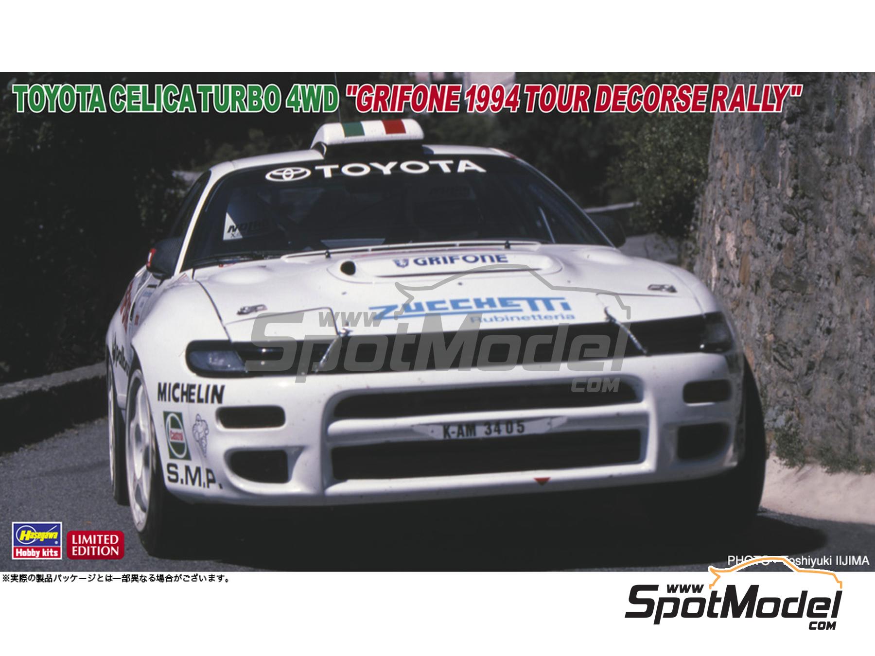 Image 1: Toyota Celica Turbo 4WD Grifone Team sponsored by Zucchetti - Tour de Corse Rallye de France 1994 | Car scale model kit in 1/24 scale manufactured by Hasegawa (ref.&nbsp;20673, also 4967834206731)