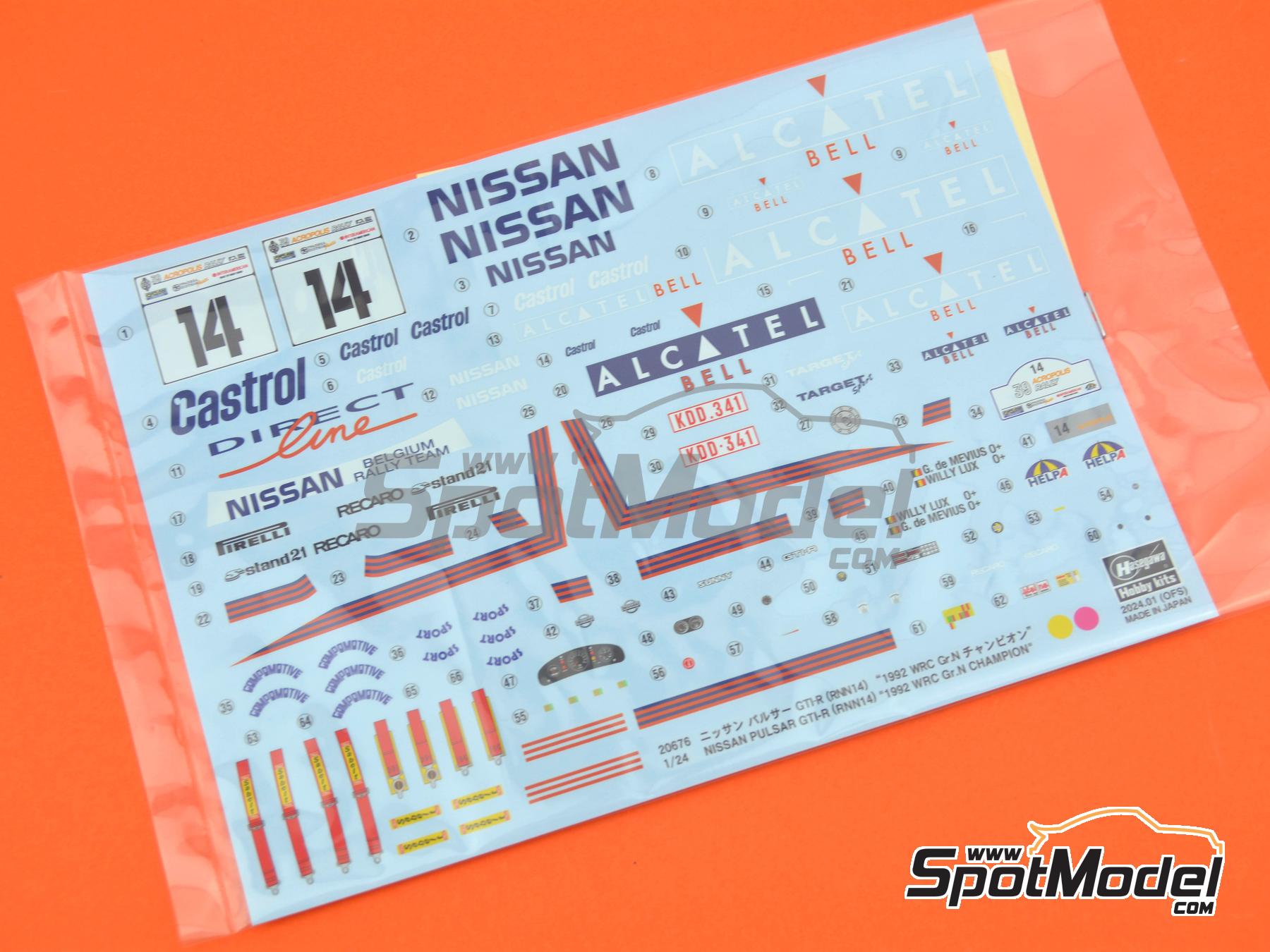 Image 7: Nissan Sunny - Pulsar GTI-R RNN14 Group N Nissan Belgium Rally Team sponsored by Alcatel - Acropolis Rally 1992 | Car scale model kit in 1/24 scale manufactured by Hasegawa (ref.&nbsp;20676, also 4967834206762)