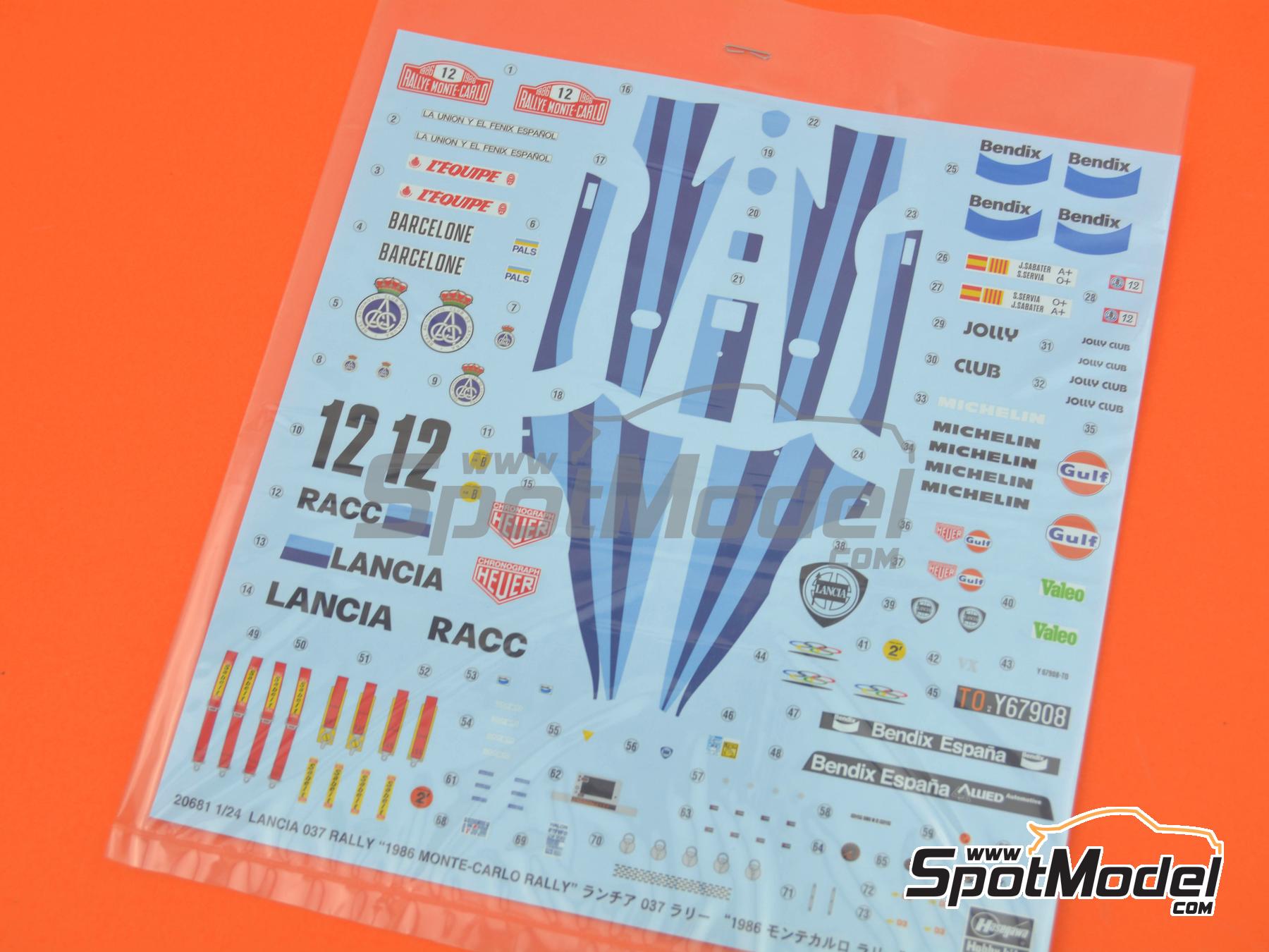 Image 7: Lancia 037 Rally sponsored by RACC Bendix España - Monte Carlo Rally - Rallye Automobile de Monte-Carlo 1986 | Car scale model kit in 1/24 scale manufactured by Hasegawa (ref. 20681, also 4967834206816)