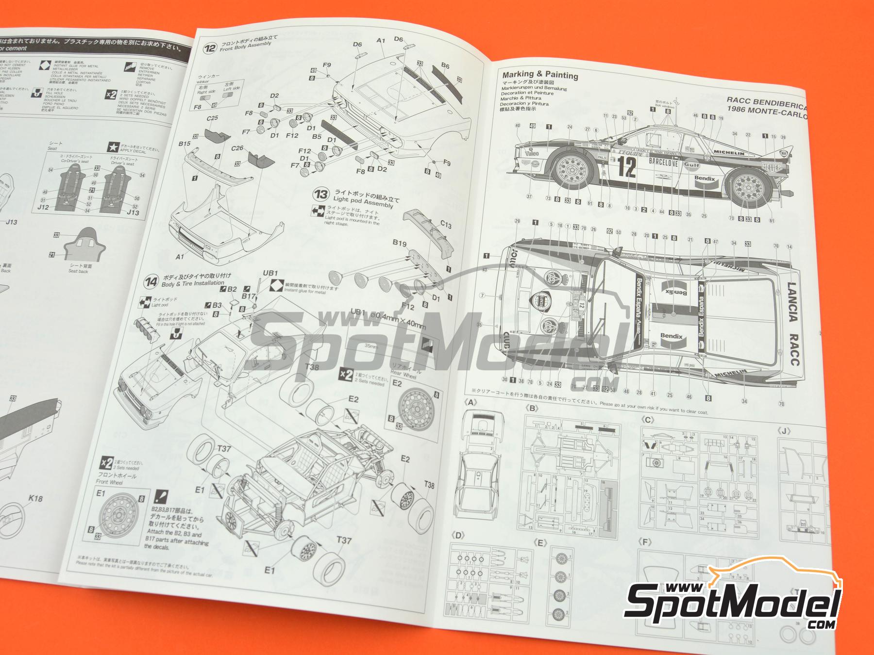 Image 10: Lancia 037 Rally sponsored by RACC Bendix España - Monte Carlo Rally - Rallye Automobile de Monte-Carlo 1986 | Car scale model kit in 1/24 scale manufactured by Hasegawa (ref. 20681, also 4967834206816)