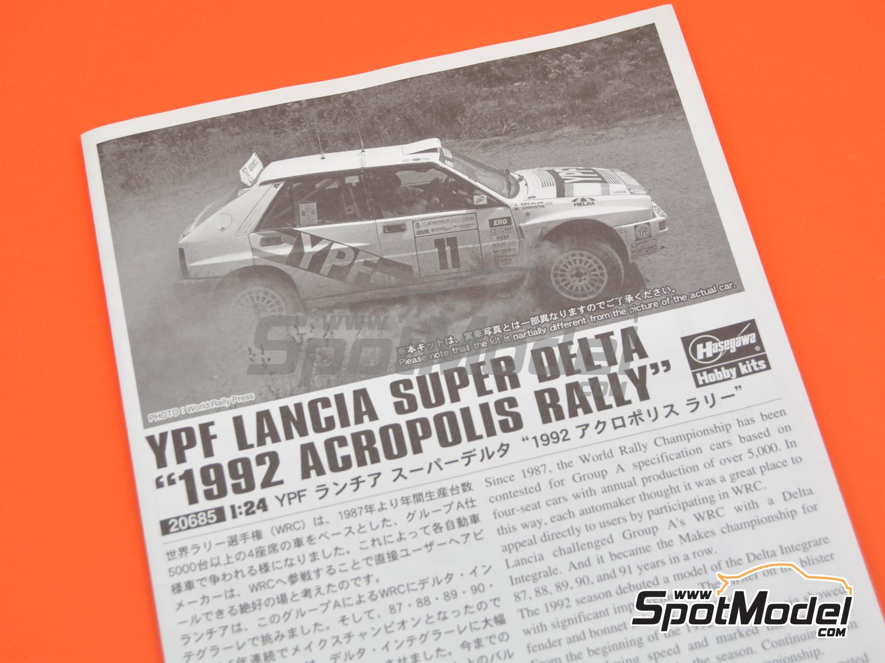 Image 9: Lancia Super Delta HF Integrale sponsored by YPF - Acropolis Rally 1992 | Car scale model kit in 1/24 scale manufactured by Hasegawa (ref. 20685, also 4967834206854)