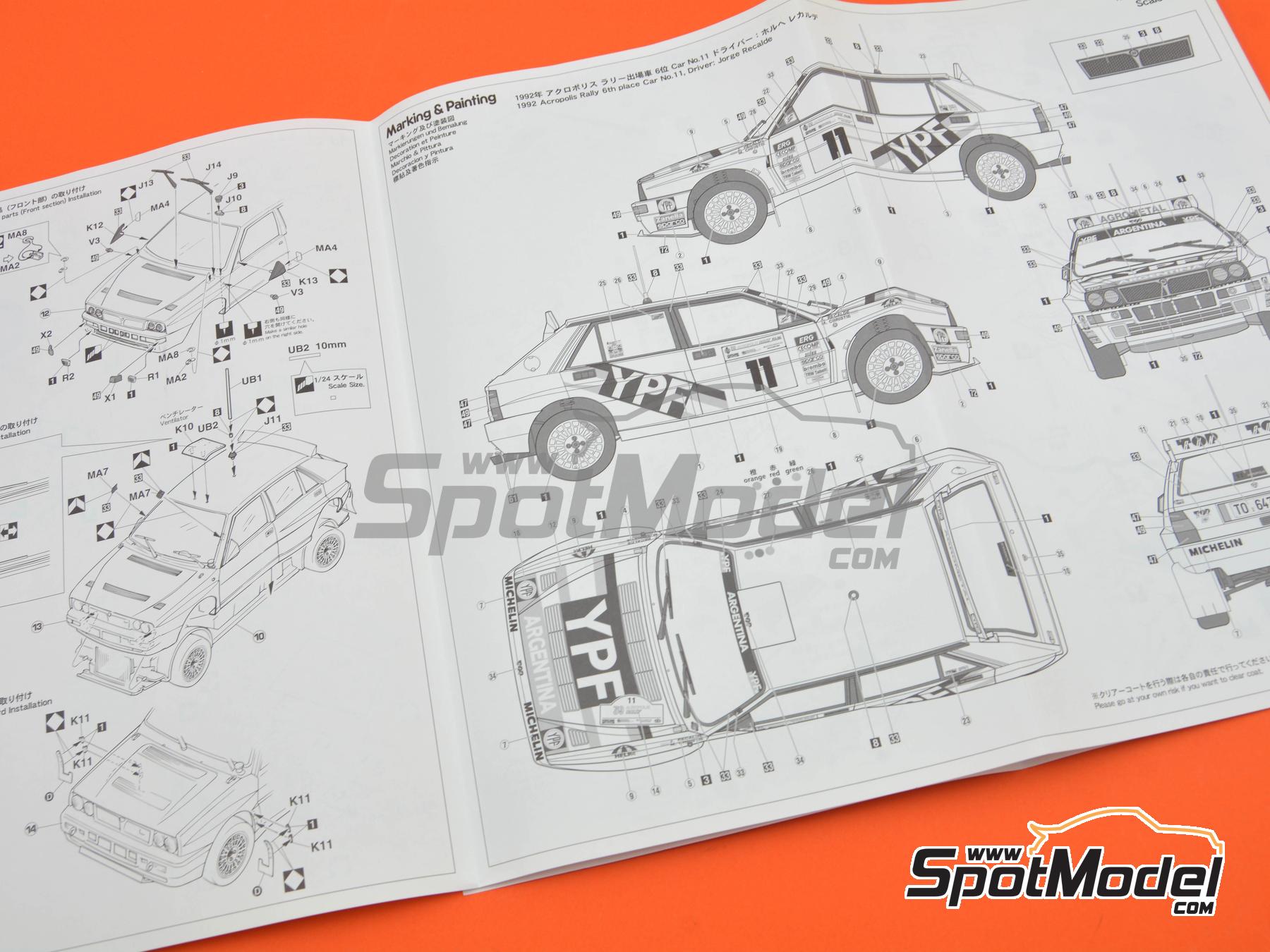 Image 11: Lancia Super Delta HF Integrale sponsored by YPF - Acropolis Rally 1992 | Car scale model kit in 1/24 scale manufactured by Hasegawa (ref. 20685, also 4967834206854)