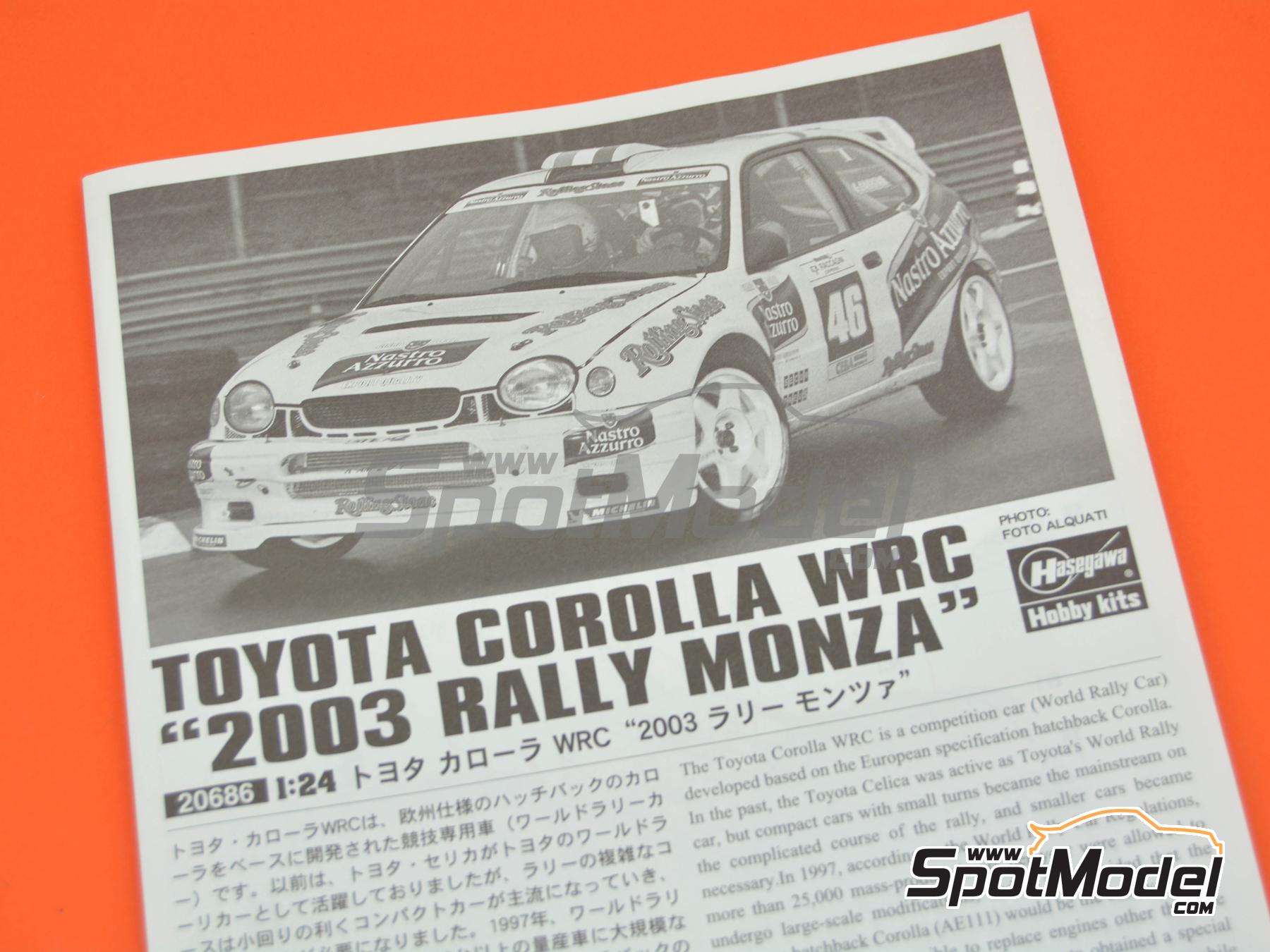Image 9: Toyota Corolla WRC sponsored by Nastro Azzurro - Monza Rally Show 2003 | Car scale model kit in 1/24 scale manufactured by Hasegawa (ref.&nbsp;20686, also 4967834206861)