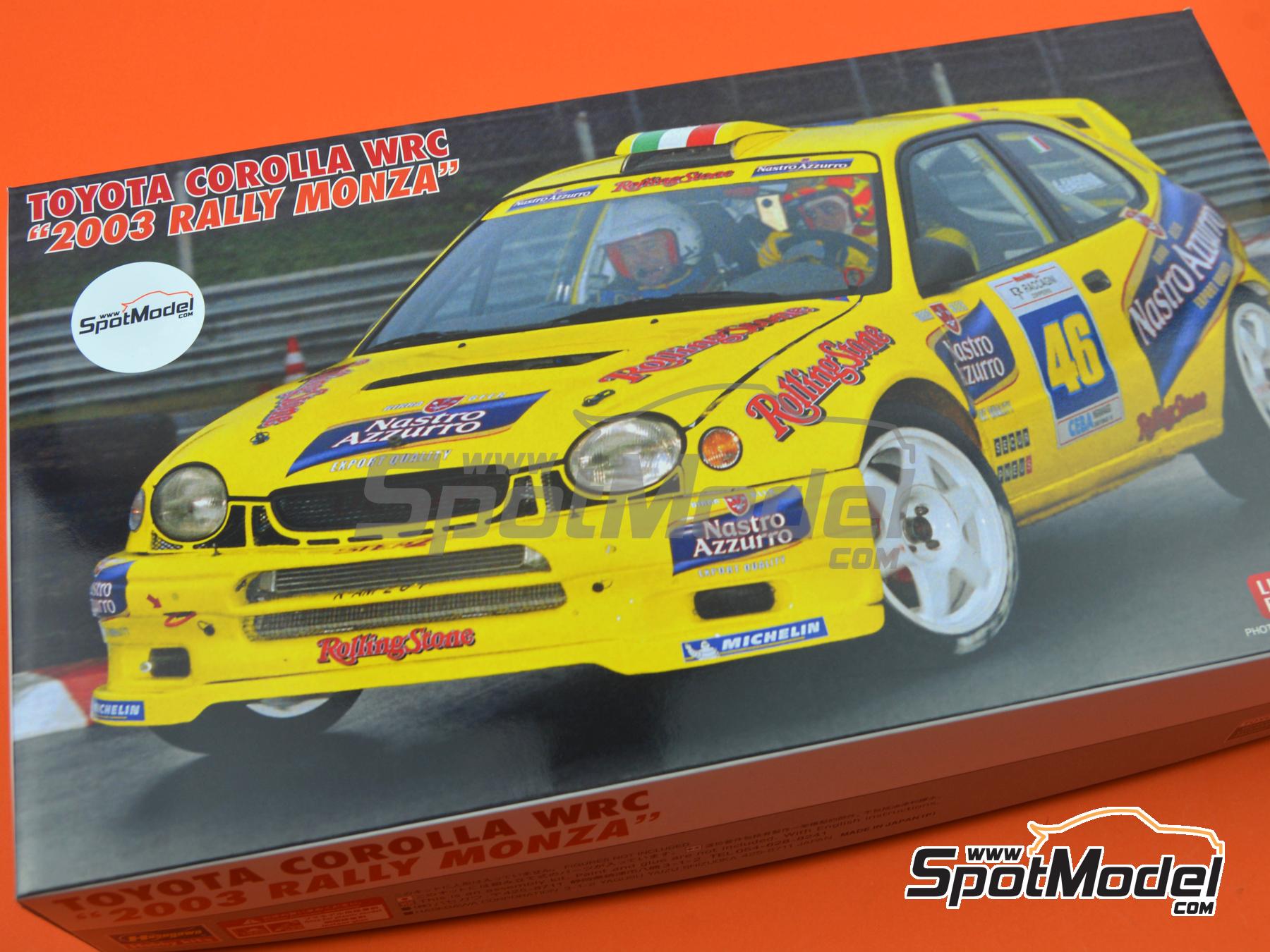 Image 12: Toyota Corolla WRC sponsored by Nastro Azzurro - Monza Rally Show 2003 | Car scale model kit in 1/24 scale manufactured by Hasegawa (ref.&nbsp;20686, also 4967834206861)
