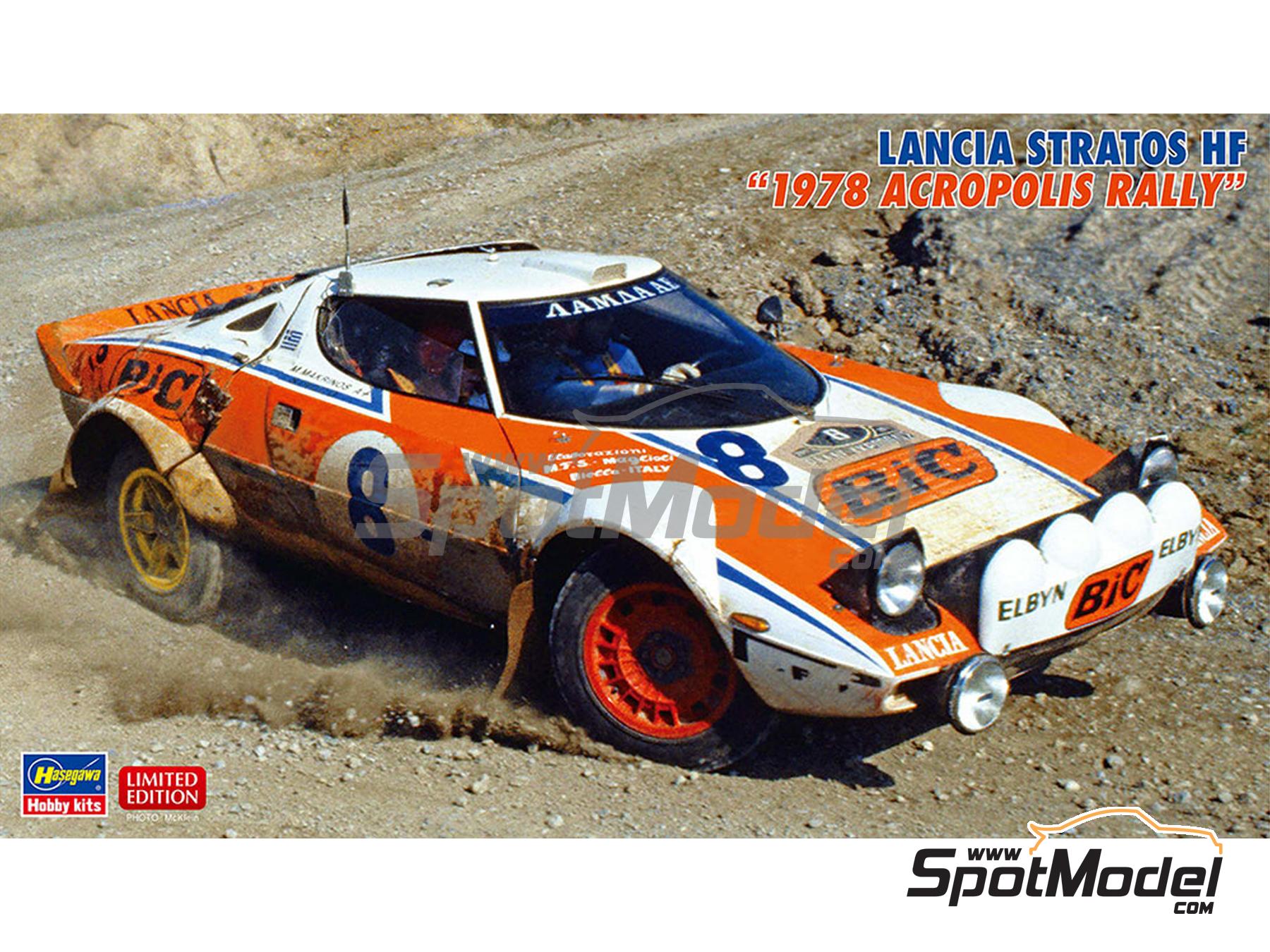 Image 1: Lancia Stratos HF sponsored by BIC - Acropolis Rally 1978 | Car scale model kit in 1/24 scale manufactured by Hasegawa (ref.&nbsp;20692, also 4967834206922)