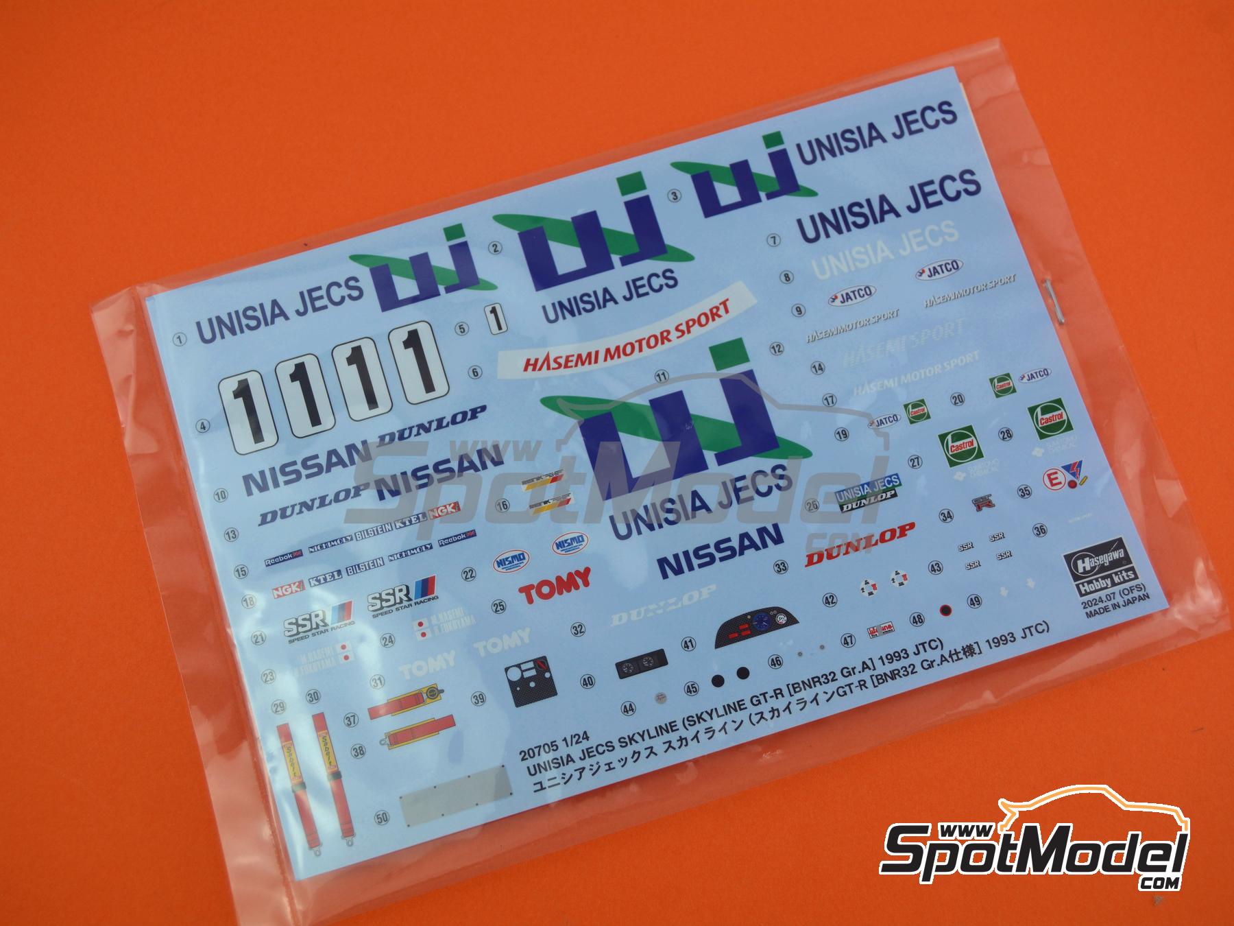 Image 7: Nissan Skyline GT-R BNR32 Group A Hasemi Motorsport Team sponsored by Unisia Jecs - Japan Touring Car Championship (JTCC) 1993 | Car scale model kit in 1/24 scale manufactured by Hasegawa (ref. 20705, also 4967834207059)
