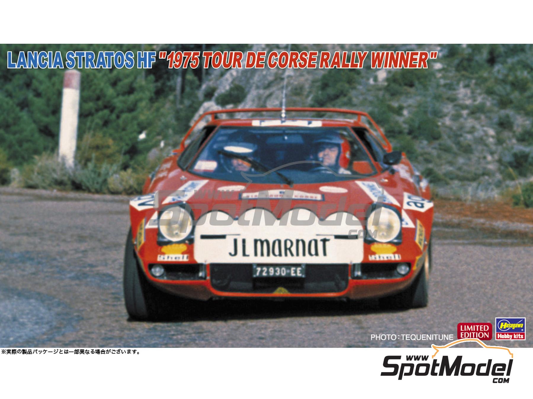 Image 1: Lancia Stratos HF Chardonnet Team sponsored by AGV - Tour de Corse Rallye de France 1975 | Car scale model kit in 1/24 scale manufactured by Hasegawa (ref.&nbsp;20737, also 4967834207370)