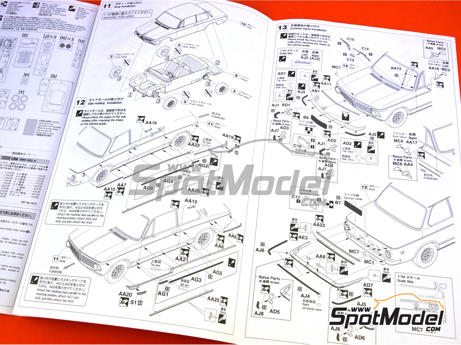 Image 13: BMW 2002 tii -  1971 | Car scale model kit in 1/24 scale manufactured by Hasegawa (ref.&nbsp;21123, also 4967834211230 and HC-23)