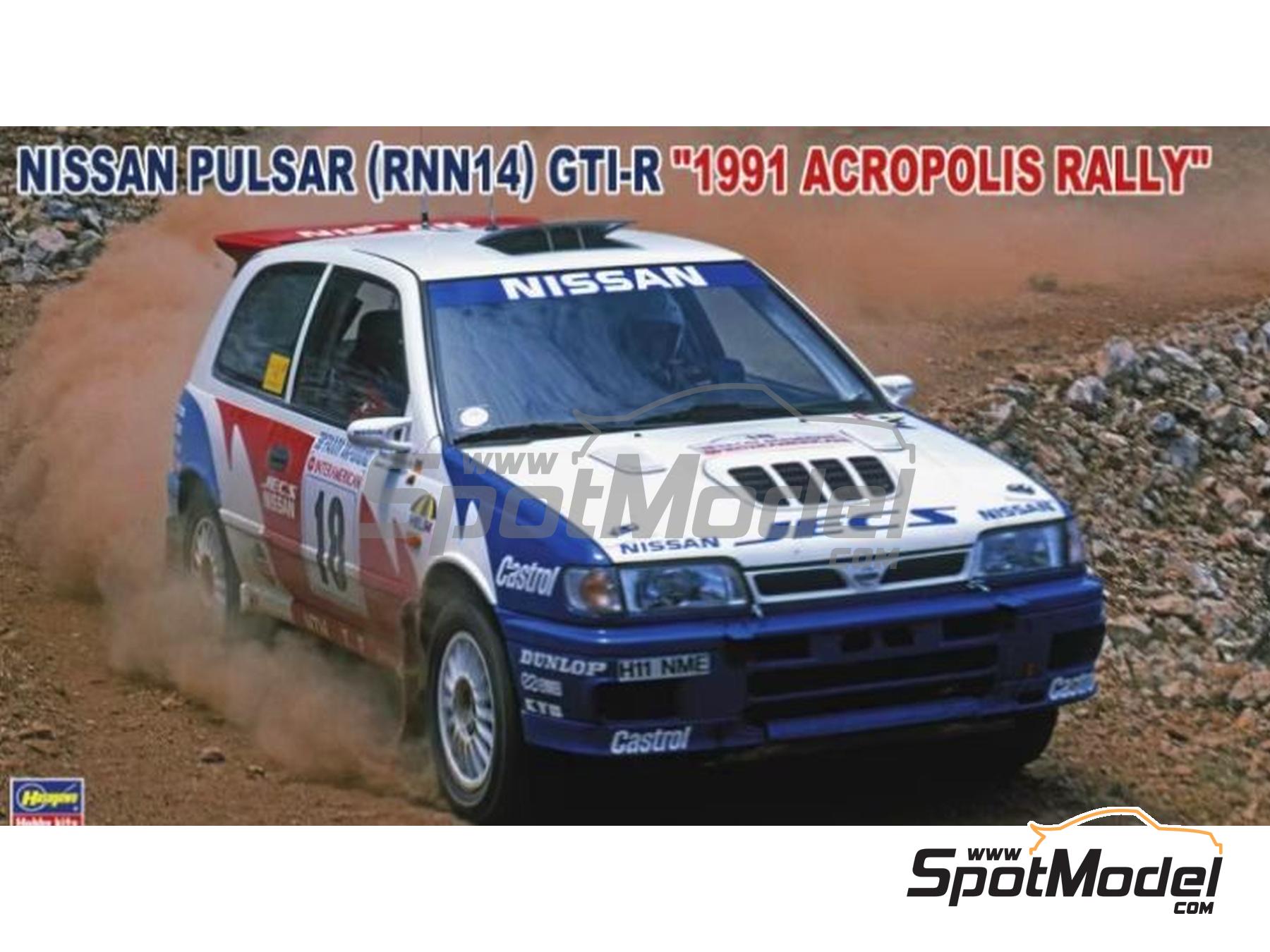 Image 1: Nissan Sunny - Pulsar GTI-R RNN14 Nissan Motorsports Europe Team sponsored by Jecs - Acropolis Rally 1991 | Car scale model kit in 1/24 scale manufactured by Hasegawa (ref.&nbsp;21153, also 4967834211537 and HC47)
