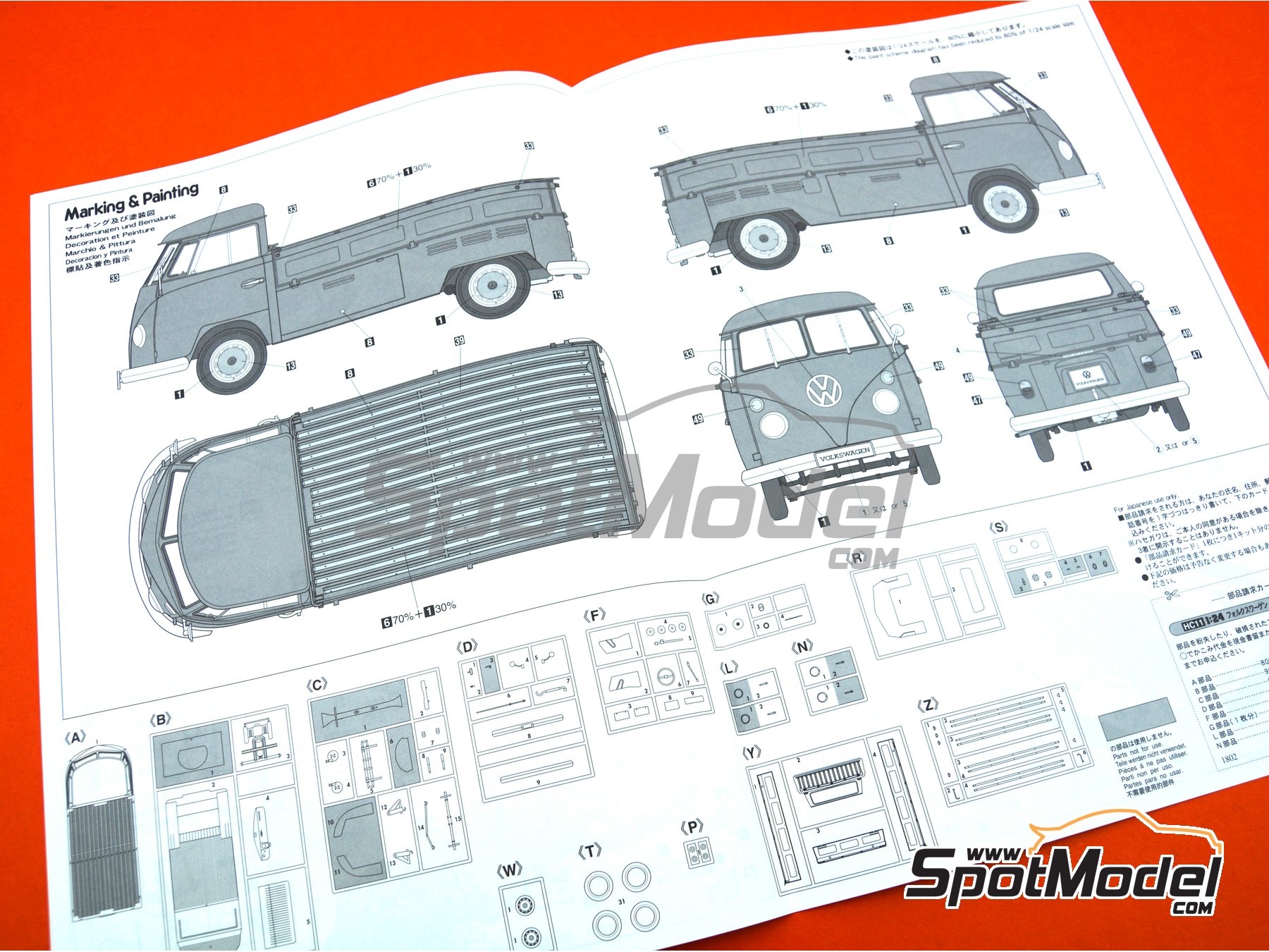 Image 11: Volkswagen Transporter T2 Pick-Up Truck -  1967 | Van scale model kit in 1/24 scale manufactured by Hasegawa (ref. 21211, also 4967834211117, HC-11, HAS21211, HC11 and HSG21211)