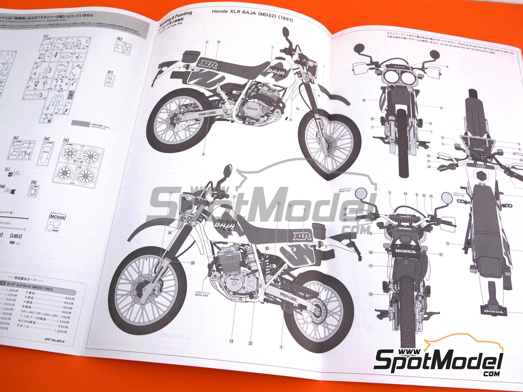 Image 25: Honda XLR Baja (MD22) -  1991 | Maqueta de moto en escala 1/12 fabricado por Hasegawa (ref. 21516, tambien 4967834215160 y BK16)