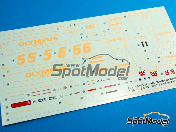 Image 7: Lotus Ford Type 79 John Player Lotus Team sponsored by Olympus - German Formula 1 Grand Prix 1978 | Car scale model kit in 1/20 scale manufactured by Hasegawa (ref.&nbsp;23203, also 4967834232037)