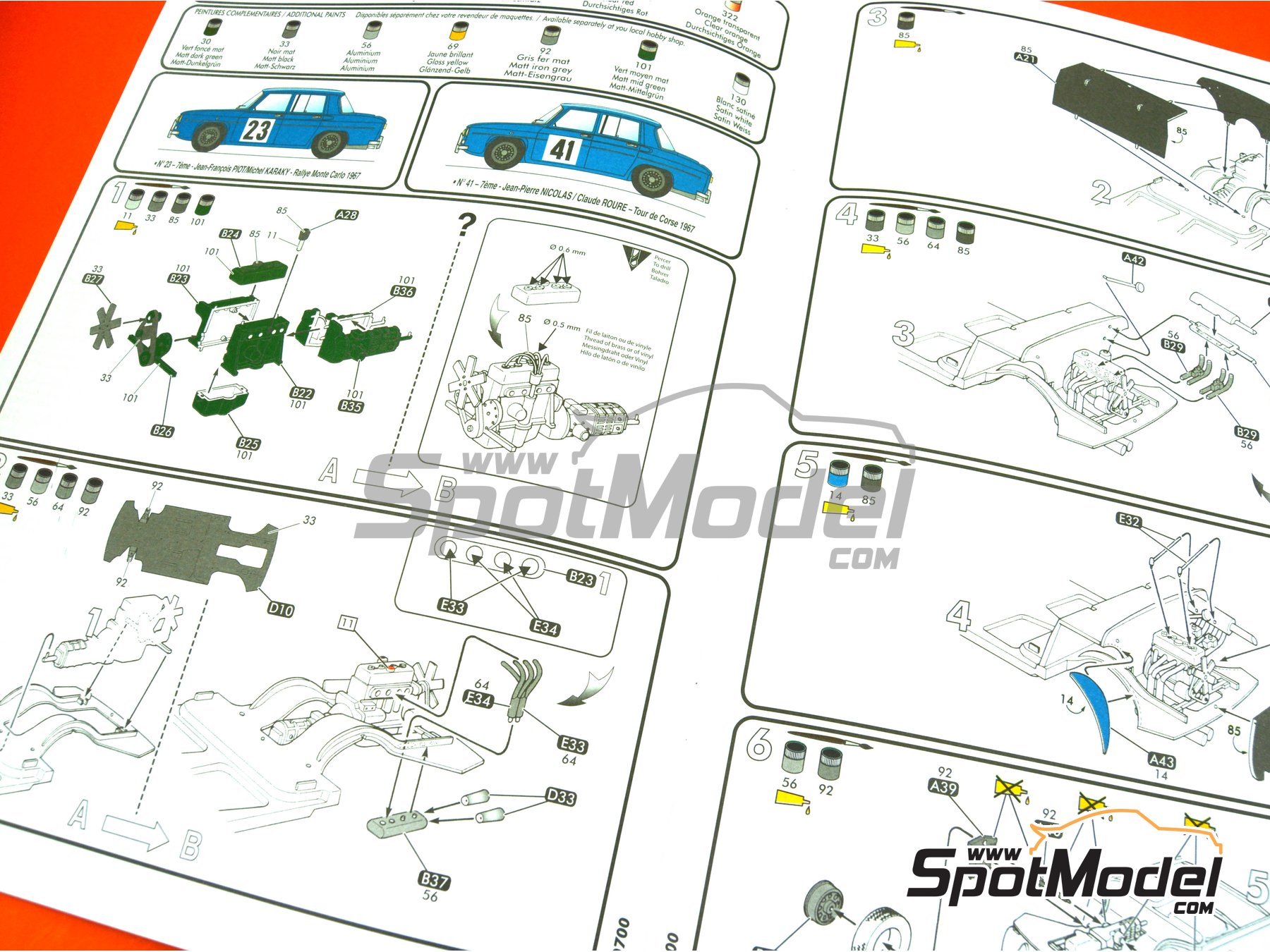 Image 11: Renault R8 Gordini - Montecarlo Rally - Rallye Automobile de Monte-Carlo, Tour de Corse 1967 | Model car kit in 1/24 scale manufactured by Heller (ref.&nbsp;80700, also L760 and HE80700)