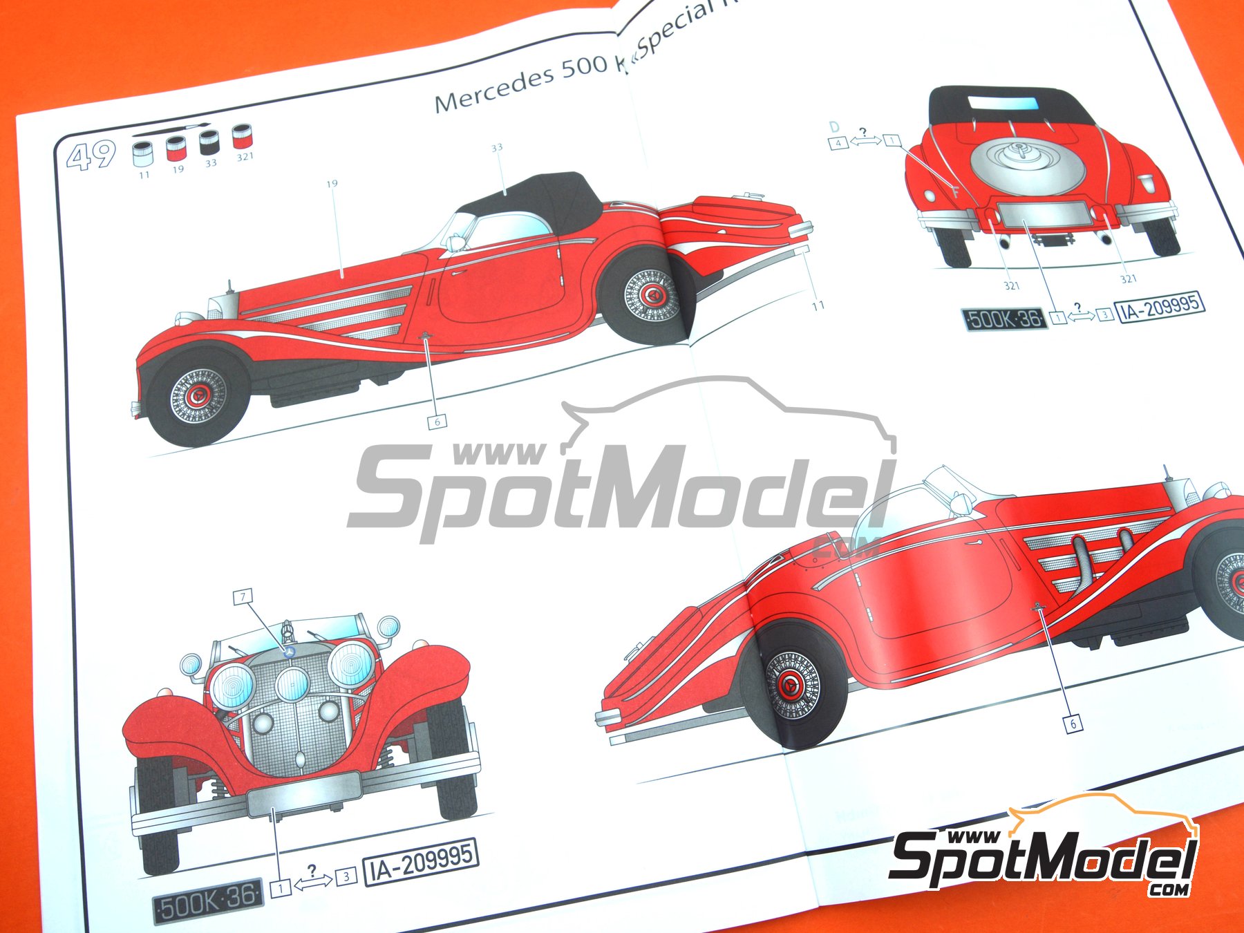 Image 15: Mercedes 500 K Special Roadster -  1934 | Maqueta de coche en escala 1/24 fabricado por Heller (ref. 80710, tambien 3279510807103)