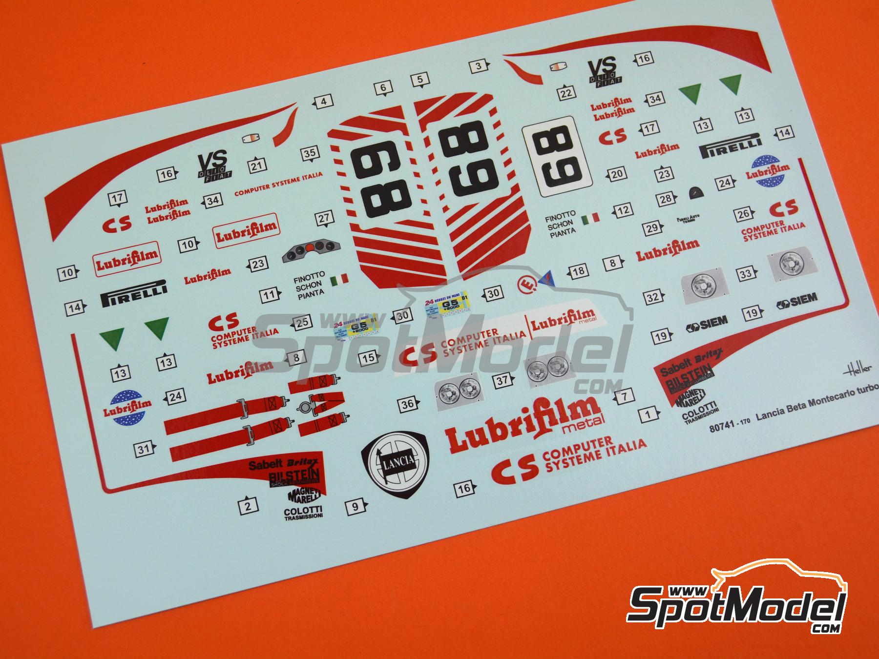 Image 15: Lancia Beta Montecarlo Turbo Jolly Club Team sponsored by Lubrifilm, CS Computer Systems - 24 Hours Le Mans 1981 | Car scale model kit in 1/24 scale manufactured by Heller (ref.&nbsp;80741, also 3279510807417)