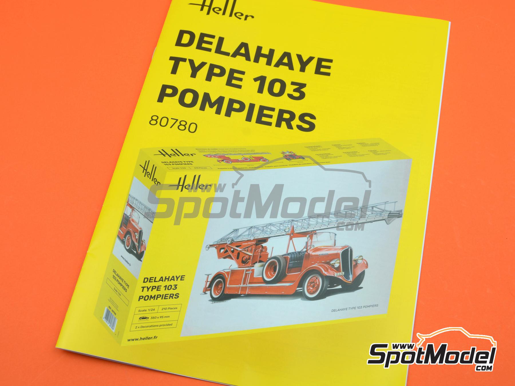 Delahaye Type 103 Pompiers Firetruck. Truck scale model kit in 1/24 scale  manufactured by Heller (ref. 80780, also 3279510807806)