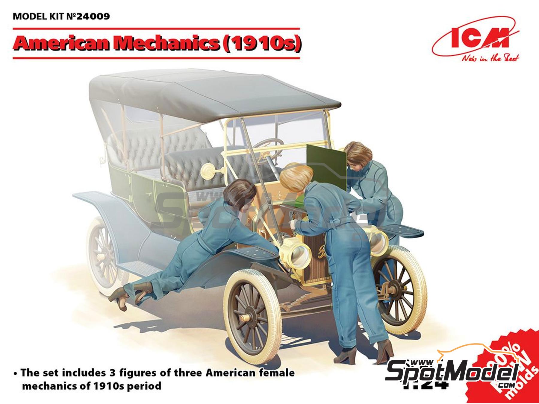 Image 1: American female mechanics (1910s) | Figures set in 1/24 scale manufactured by ICM (ref.&nbsp;ICM24009, also 4823044404735 and 24009)