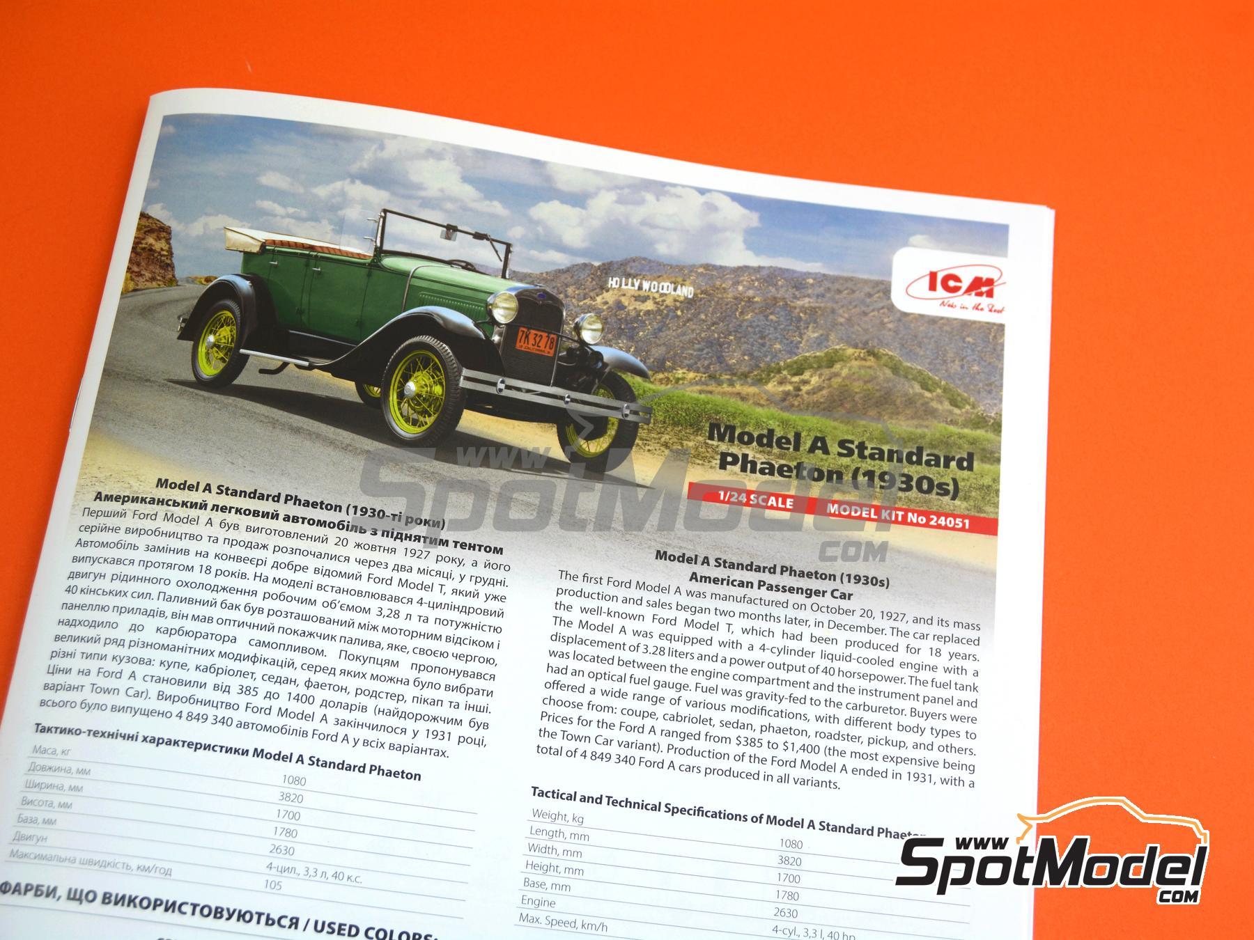 Image 9: Ford Model A Standard Phaeton -  1930 | Maqueta de coche en escala 1/24 fabricado por ICM (ref. ICM24051, tambien 4823044410798 y 24051)