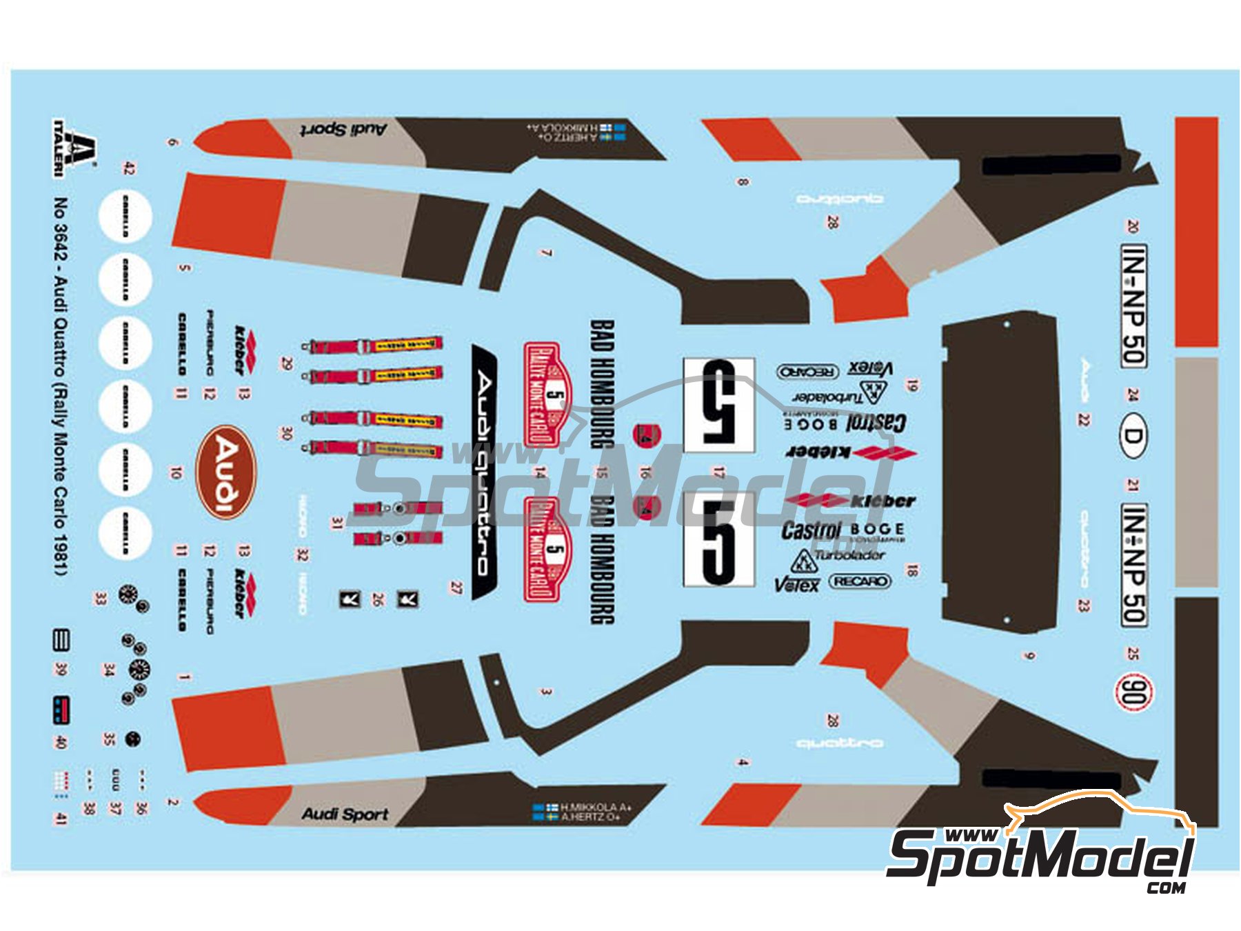 Image 1: Audi Quattro Rally Equipo Audi Sport - Rally de Monte Carlo - Rallye Automobile de Monte-Carlo 1981 | Maqueta de coche en escala&nbsp;1/24 fabricado por Italeri (ref.&nbsp;3642, tambien 8001283036429, IT3642 y 03642)