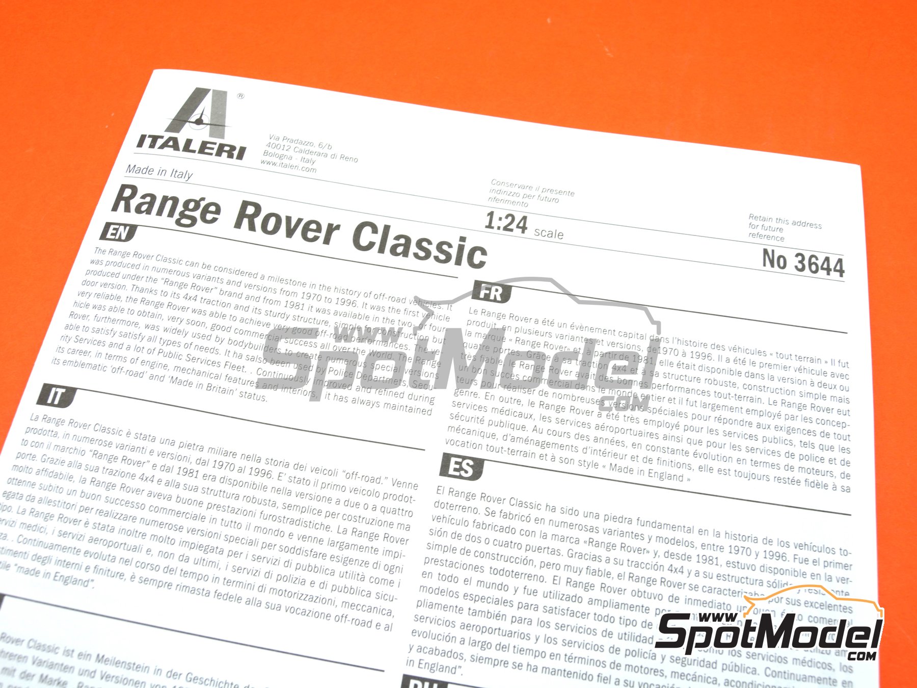 Image 5: Range Rover Classic | Maqueta de coche en escala&nbsp;1/24 fabricado por Italeri (ref.&nbsp;3644, tambien 8001283036443 y ita3644)