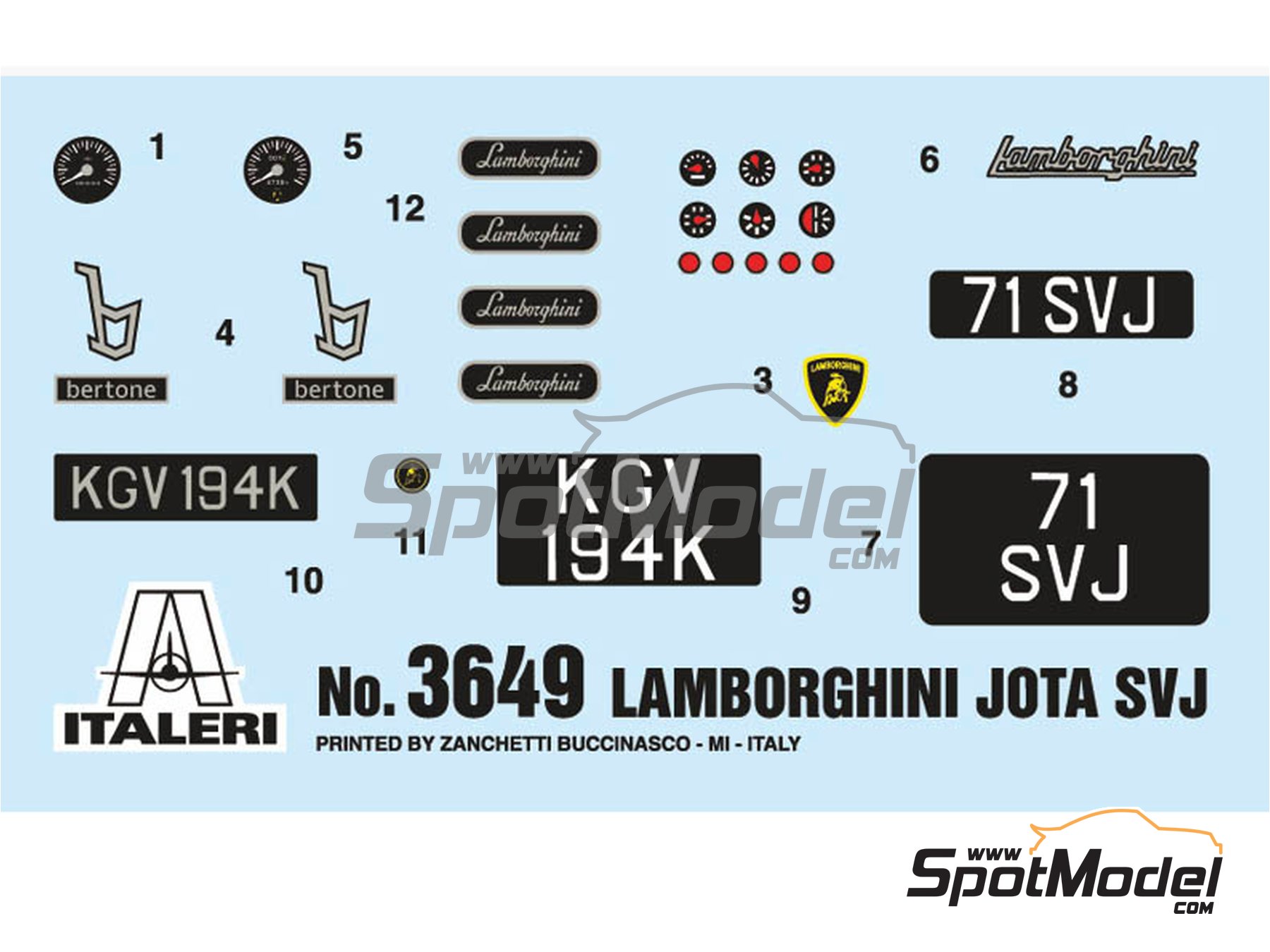 Image 3: Lamborghini Miura Jota SVJ -  1970 | Car scale model kit in 1/24 scale manufactured by Italeri (ref.&nbsp;3649, also 8001283036498)